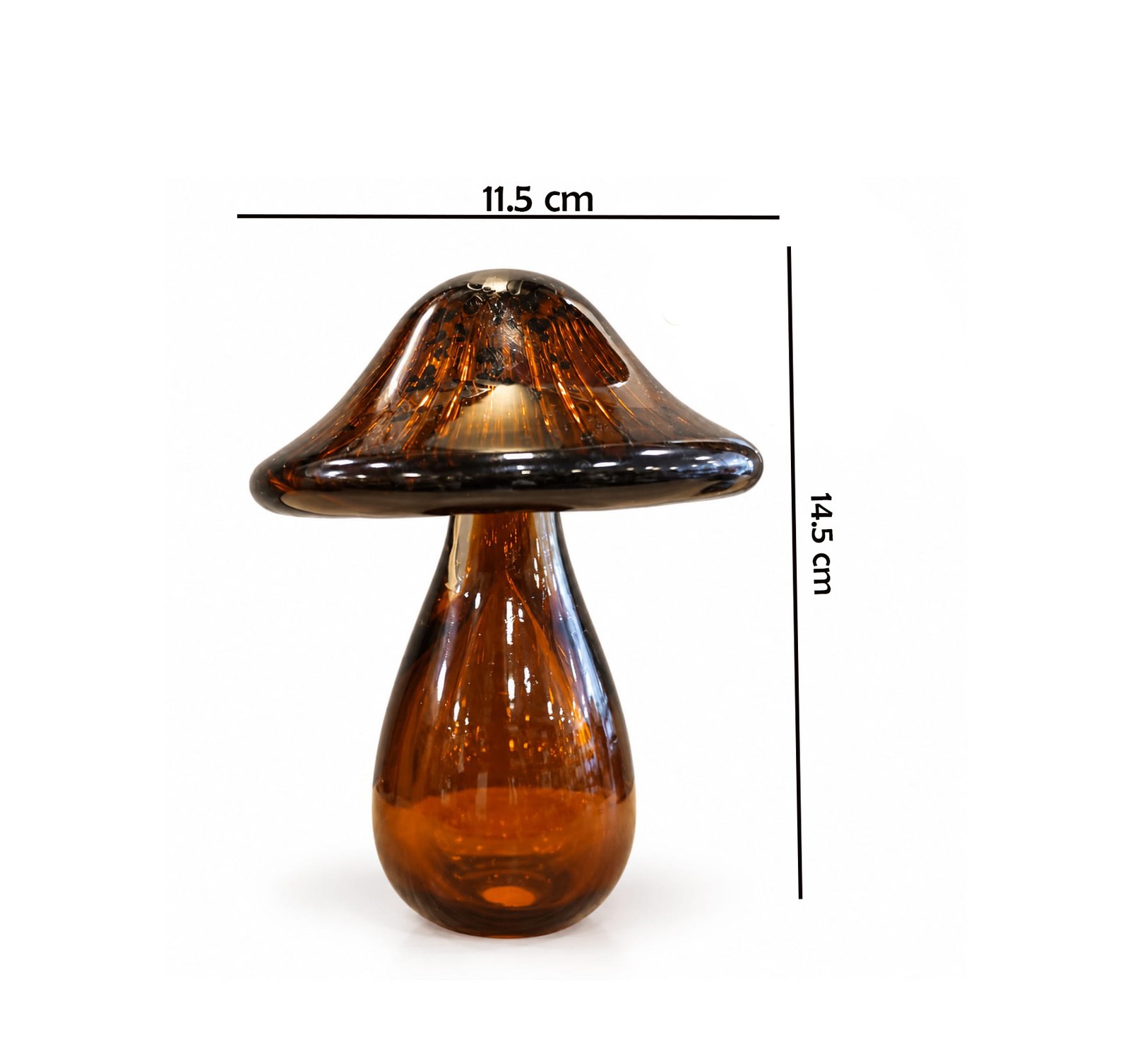 AMBER GLASS MUSHROOM DECORATIVE 14.5CM