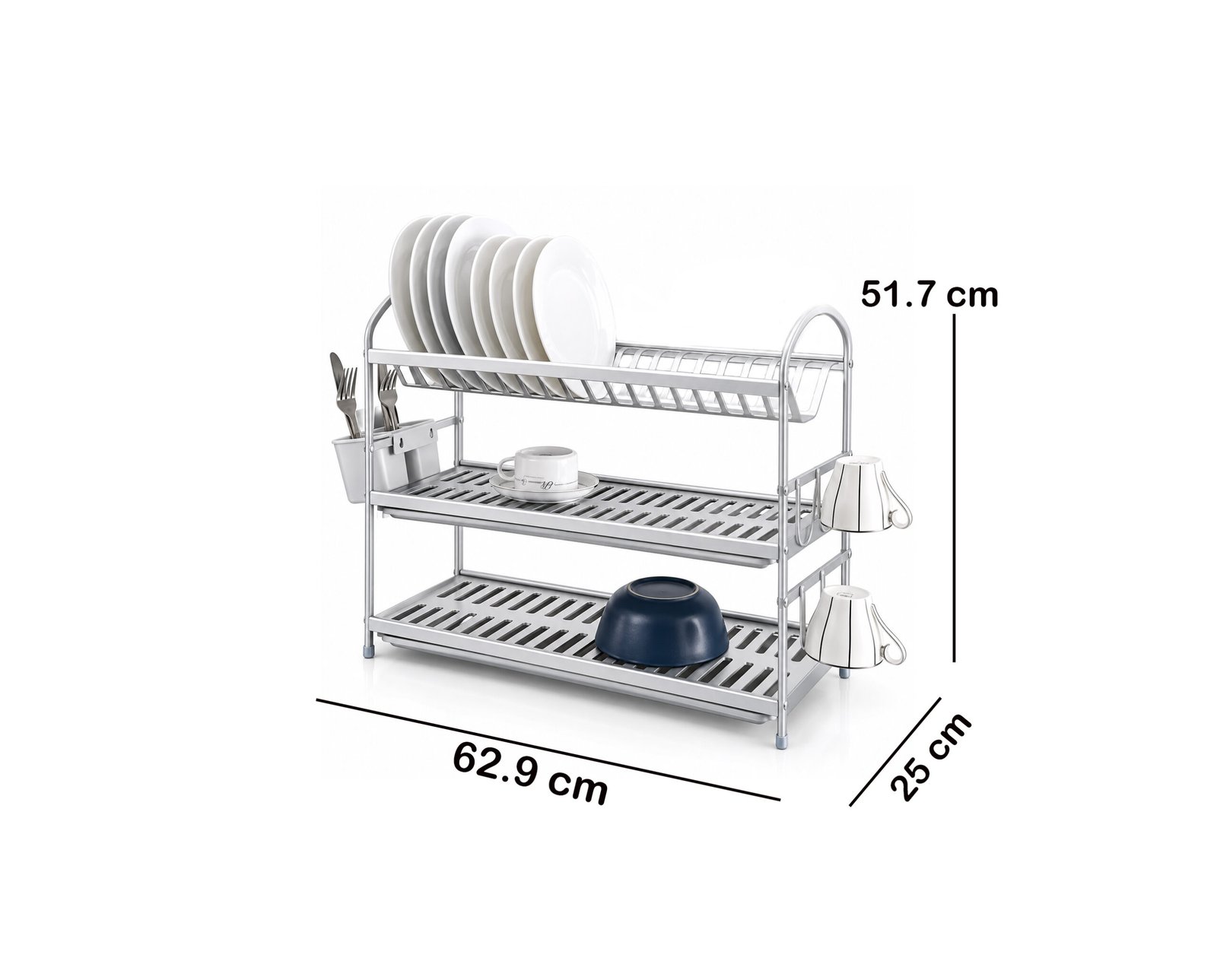 DISH DRYING RACK & DRAINBOARD 3-TIER ALUMINUM - Image 2