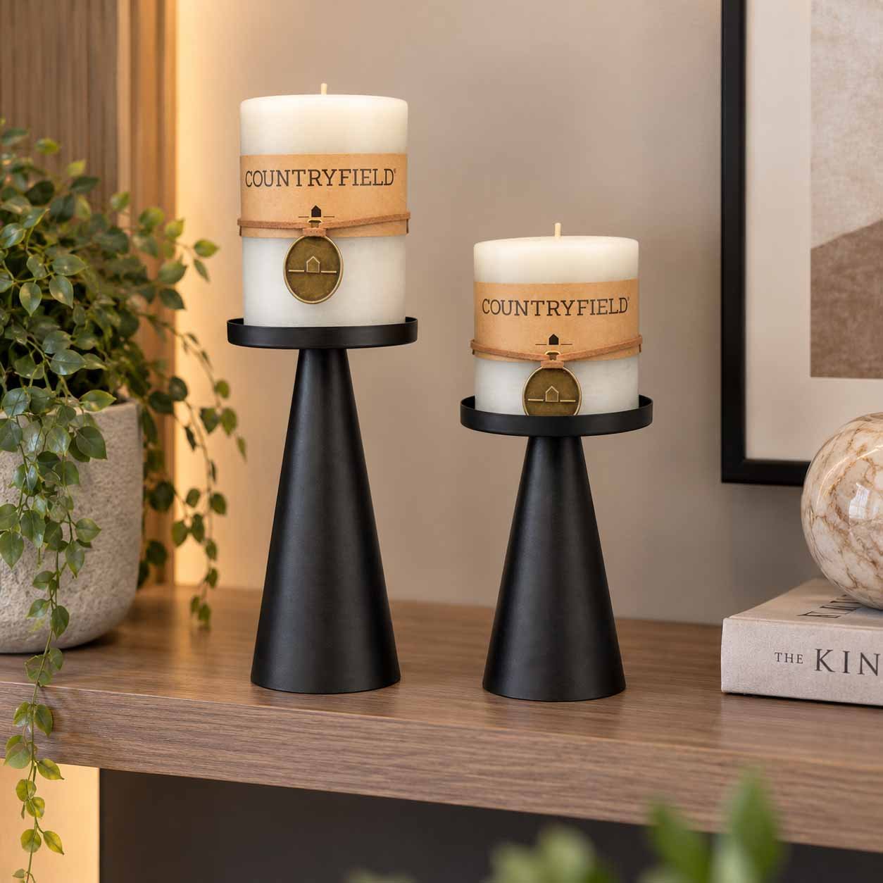 BLACK METAL PILLAR CANDLE HOLDERS – SET OF 2 - Image 2