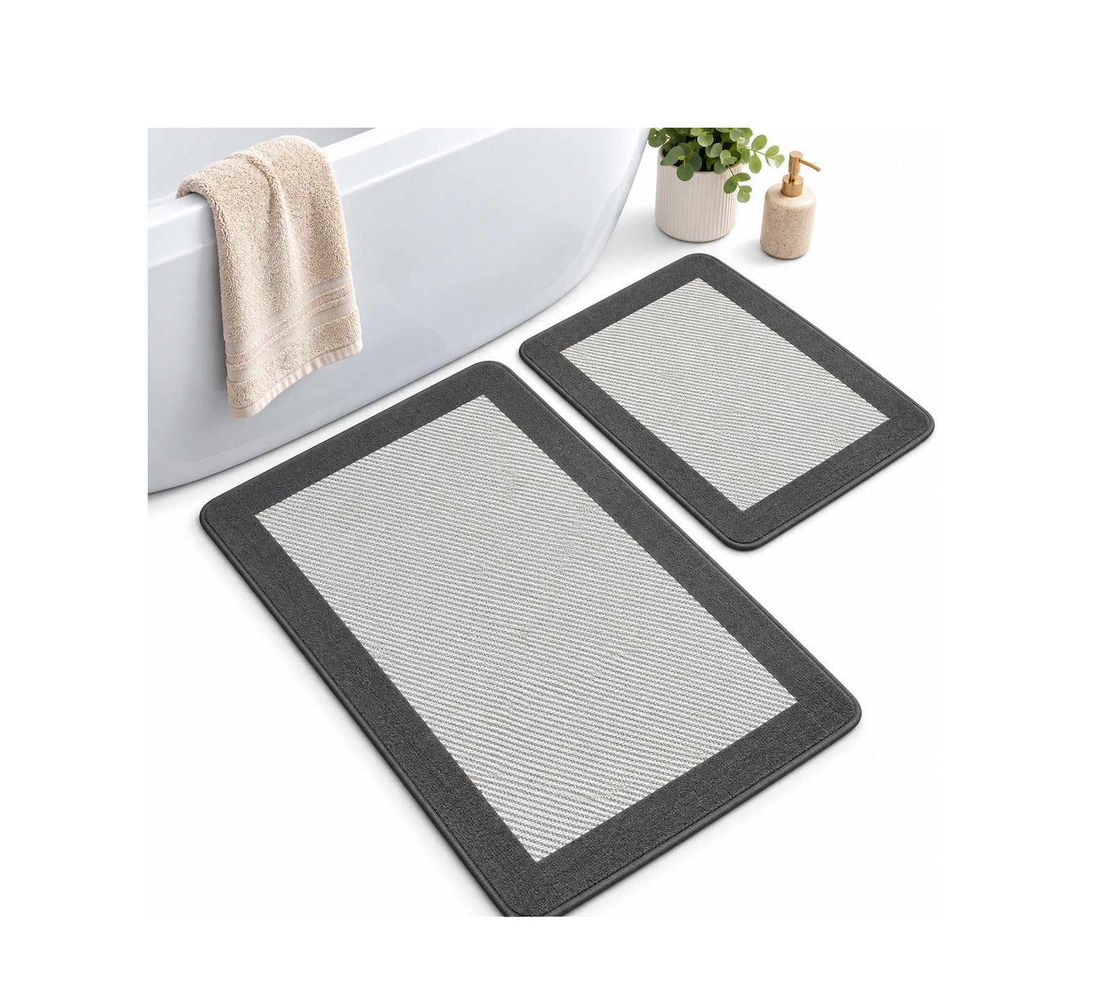 COTTON BLEND BATH MAT SET DARK-GREY 2 PCS