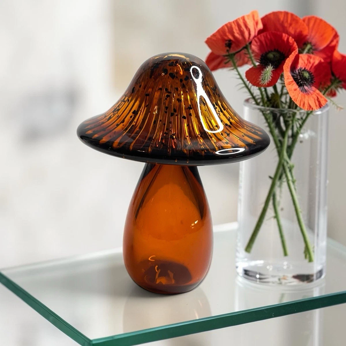 AMBER GLASS MUSHROOM DECORATIVE 14.5CM - Image 2