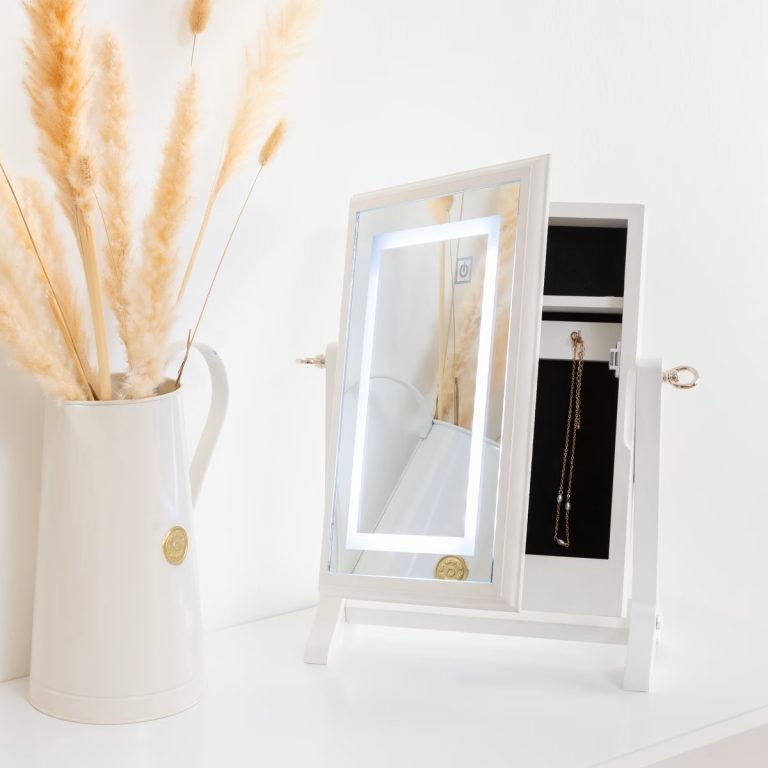 TABLETOP JEWELRY CABINET WITH LIGHT & MIRROR