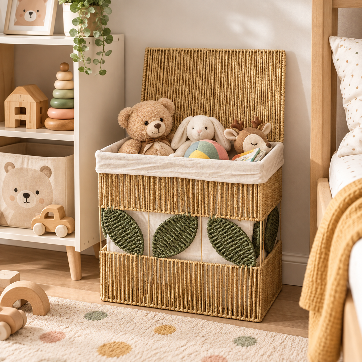 RECTANGULAR WOVEN STORAGE BASKET WITH LID 39.5 CM