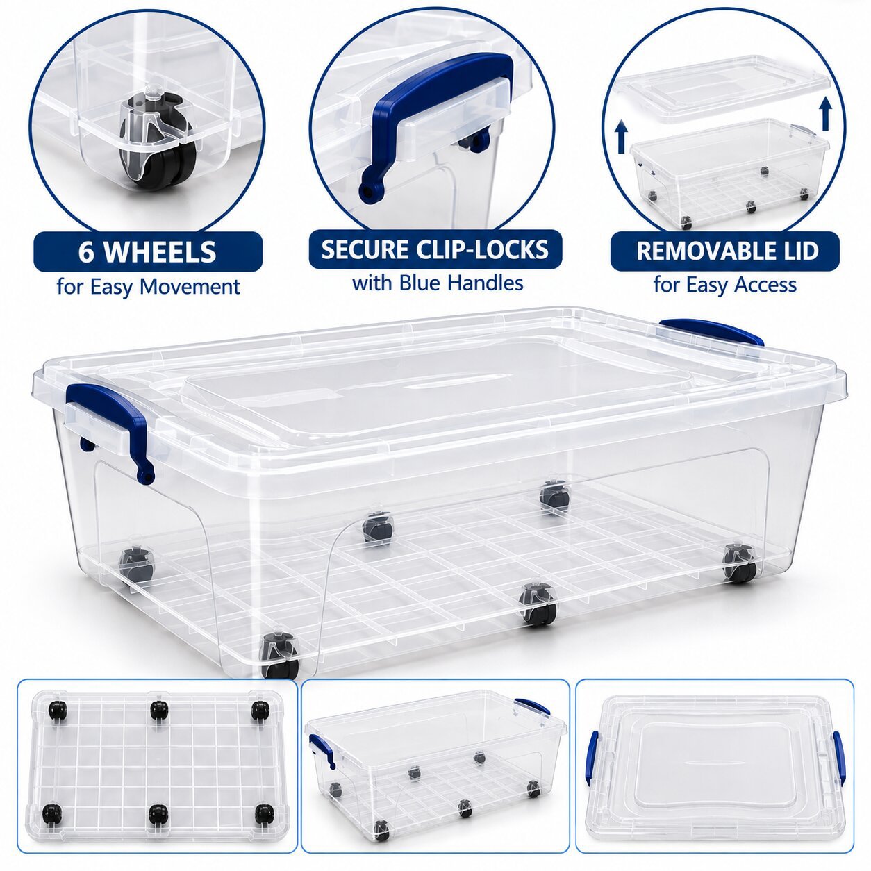 LOW-PROFILE STORAGE BOX 58 L WITH 6 WHEELS