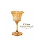 DECORATIVE AMBER GLASS FLORAL CANDLE HOLDER 20 CM
