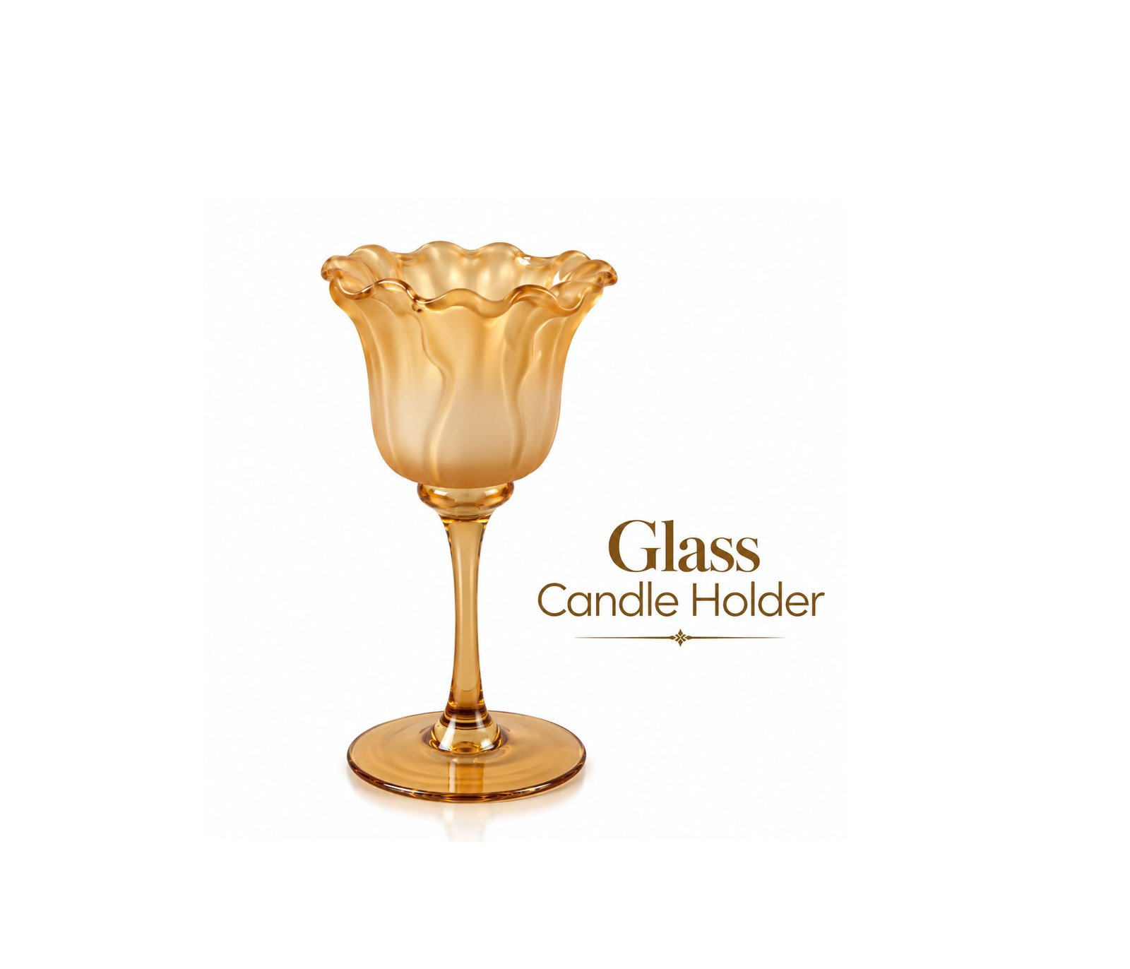 DECORATIVE AMBER GLASS FLORAL CANDLE HOLDER 20 CM