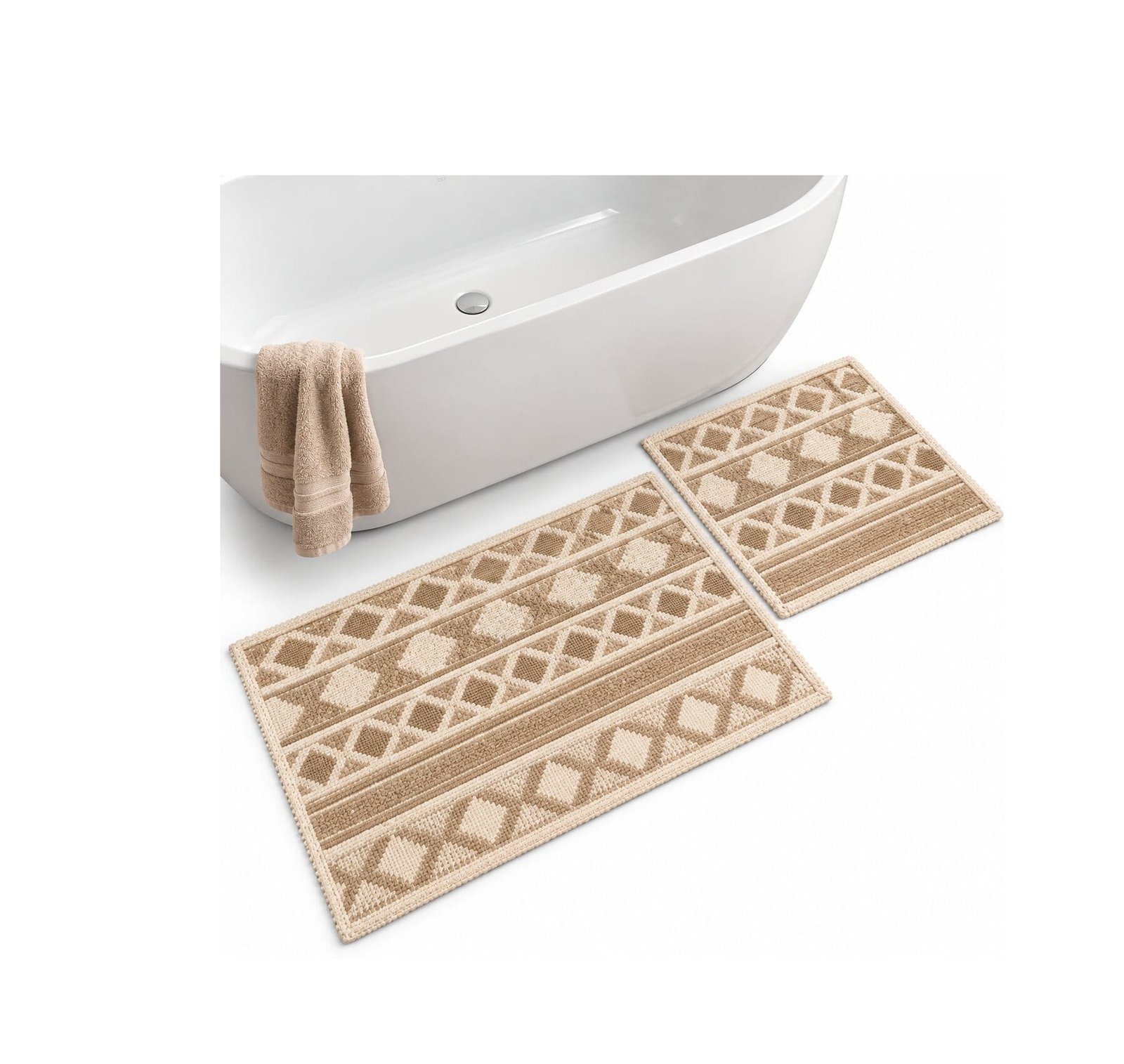 BATHMAT SET 2 PCS - GEOMETRIC BEIGE &CREAM
