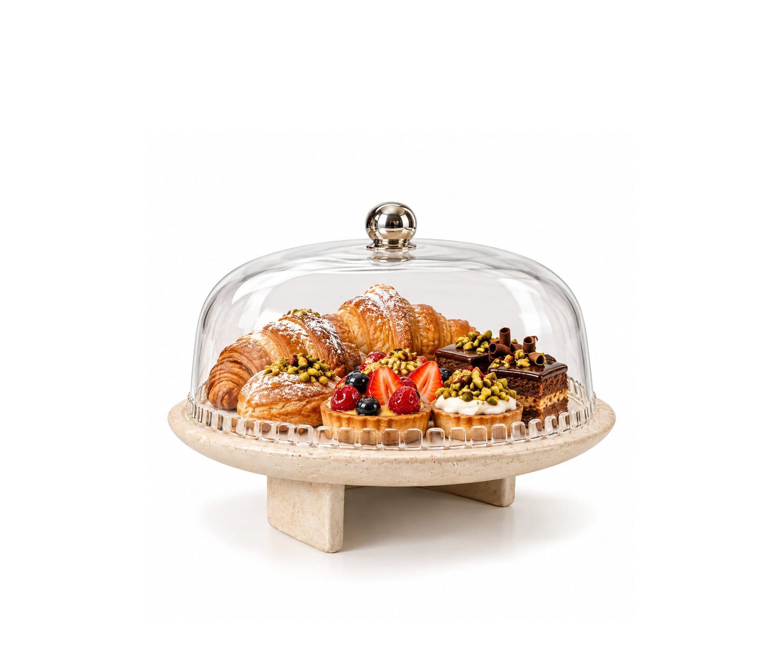 ELEVATED STONE CAKE STAND WITH PLEXI COVER 32.5 CM