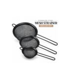 MEDIUM SET 3-PIECE BLACK STAINLESS STEEL MESH STRAINER