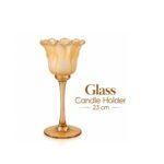 DECORATIVE AMBER GLASS FLORAL CANDLE HOLDER 23 CM