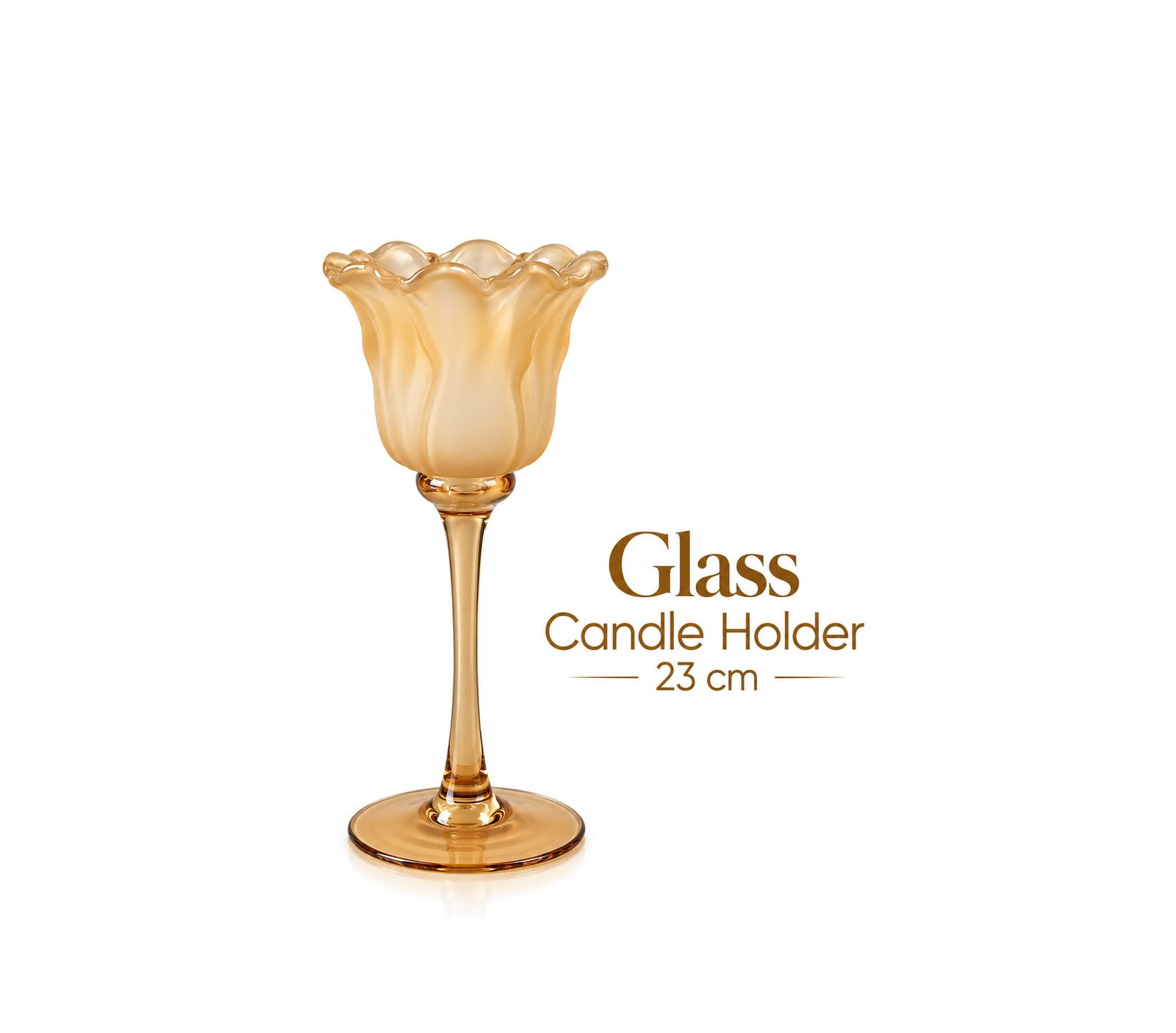 DECORATIVE AMBER GLASS FLORAL CANDLE HOLDER 23 CM