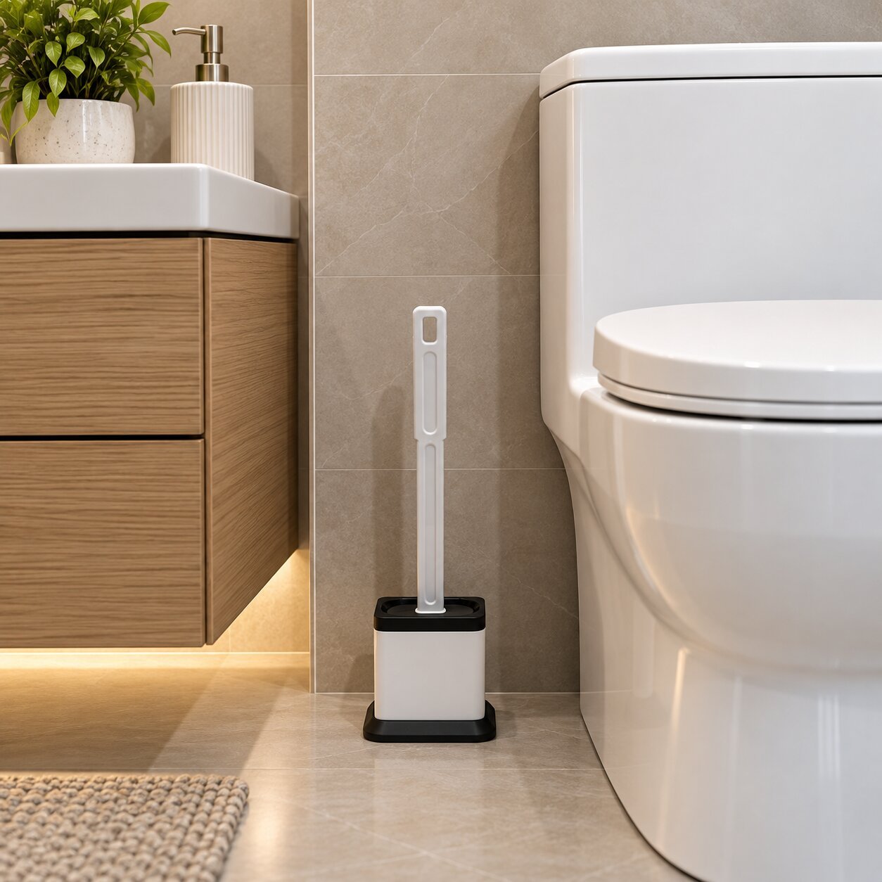 SILICONE TOILET BRUSH WITH DRAINING HOLDER - RECTANGULAR