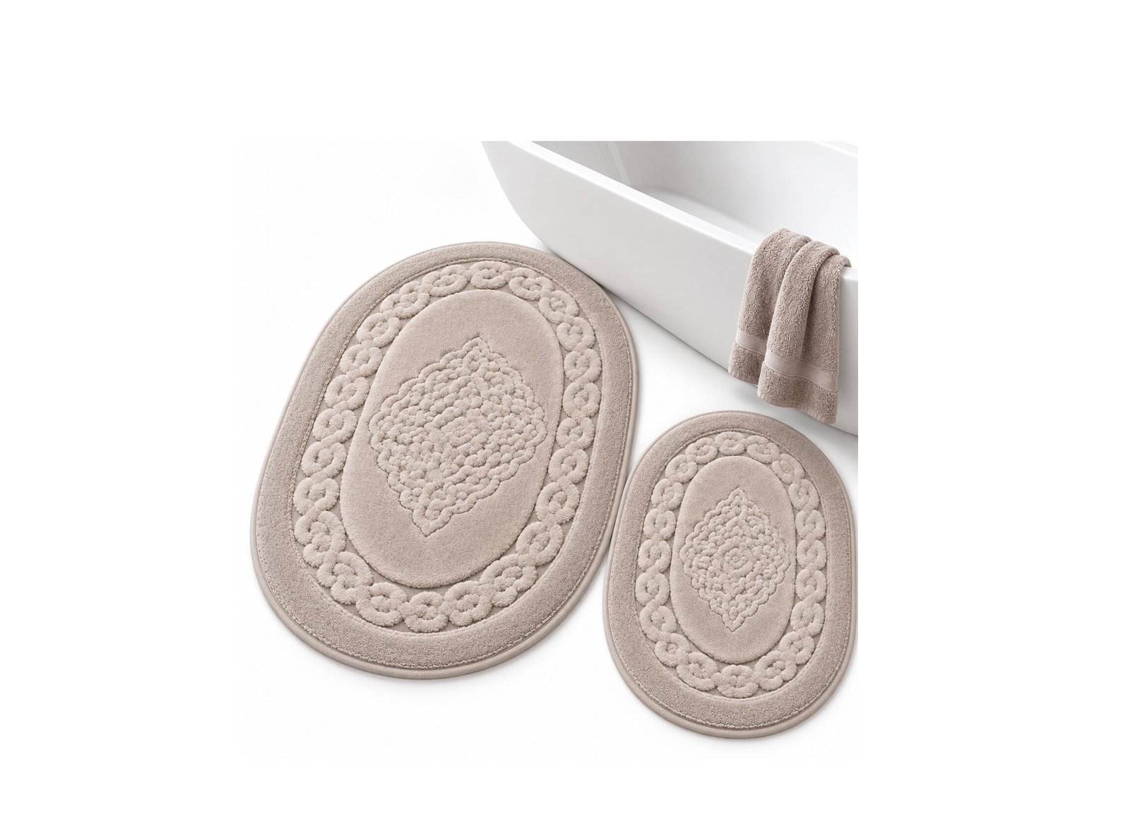 OVAL COTTON BATHMAT NON-SLIP - GREY