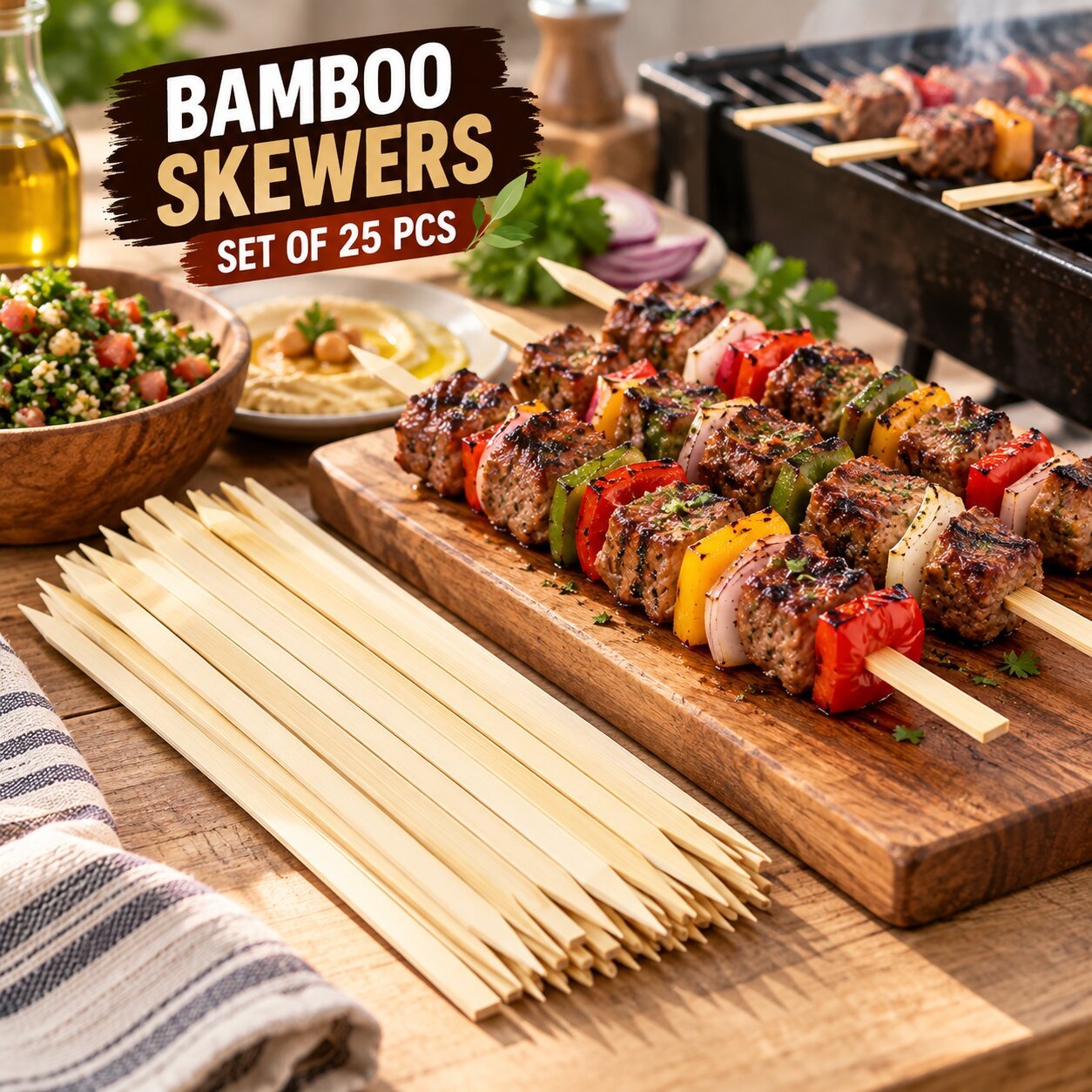 BAMBOO BBQ GRILLING SKEWERS SET 25 PCS – 39.7 CM