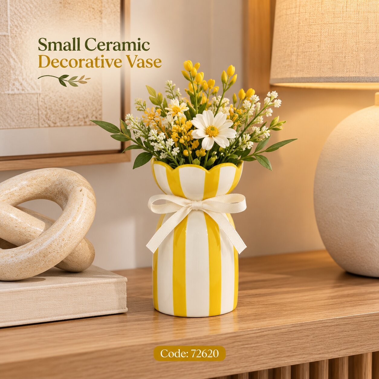 SMALL CERAMIC DECORATIVE FLOWER VASE WITH BOW