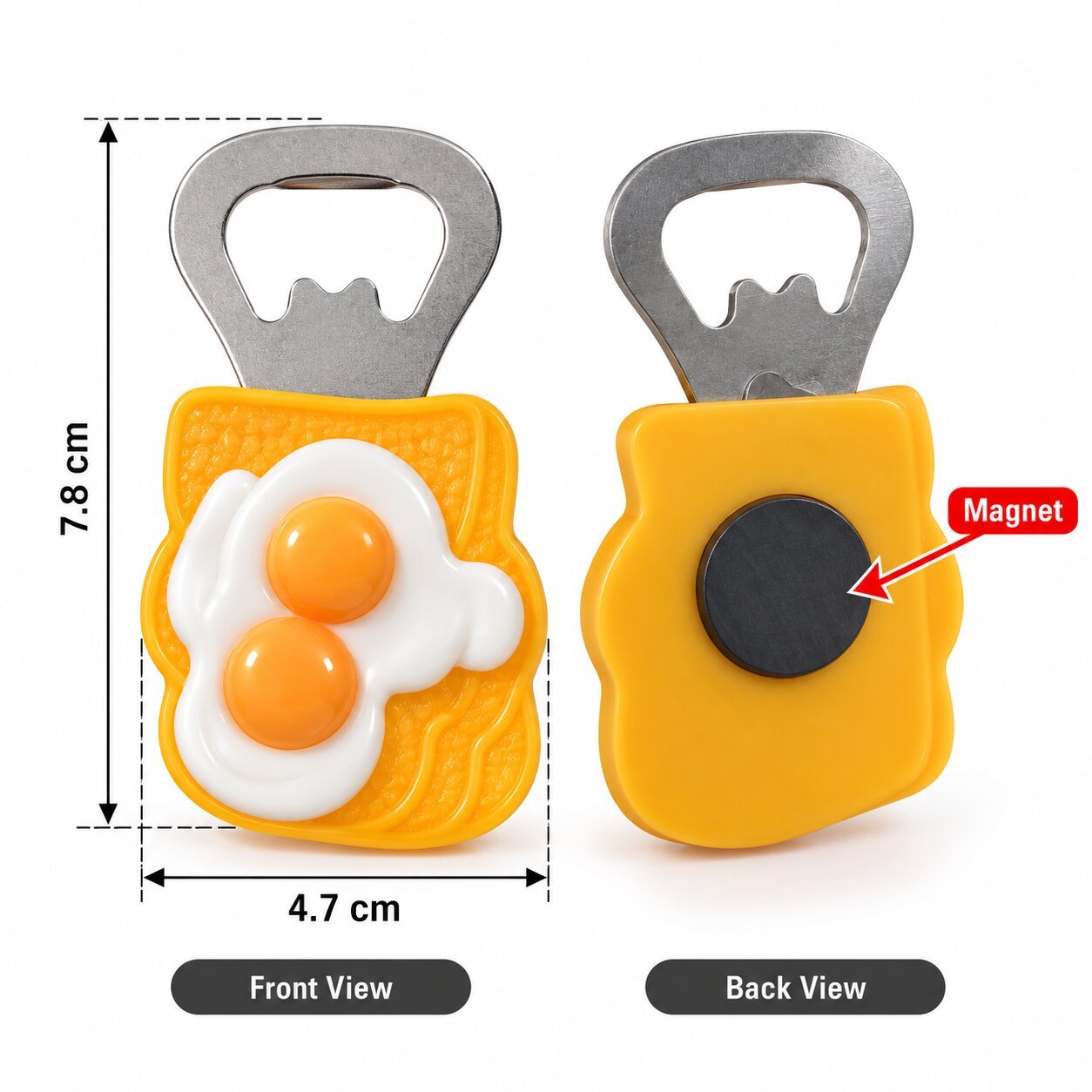MAGNETIC REFRIGERATOR BOTTLE OPENER FRIED EGG