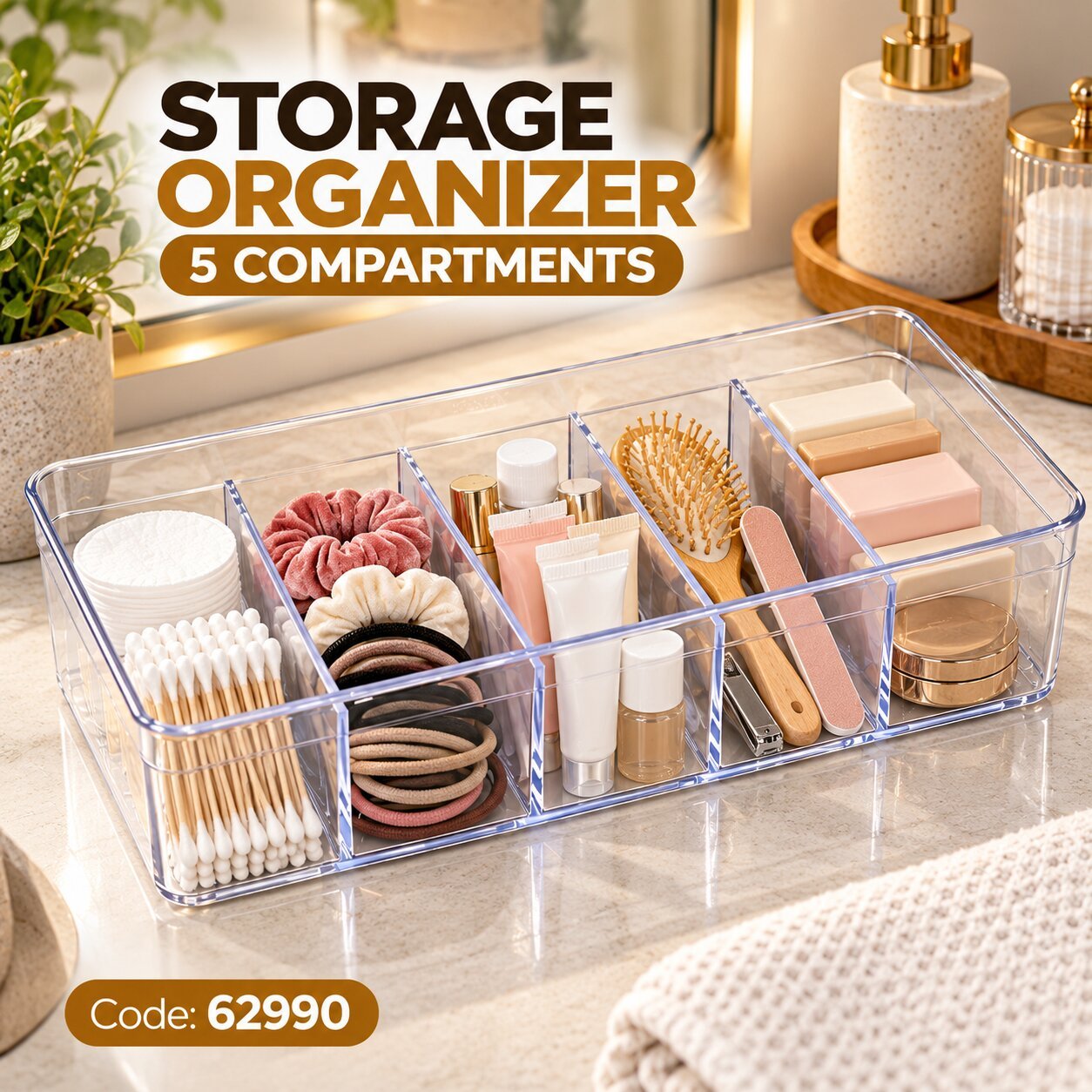 MEDIUM PLASTIC STORAGE ORGANIZER 5 COMPARTMENTS