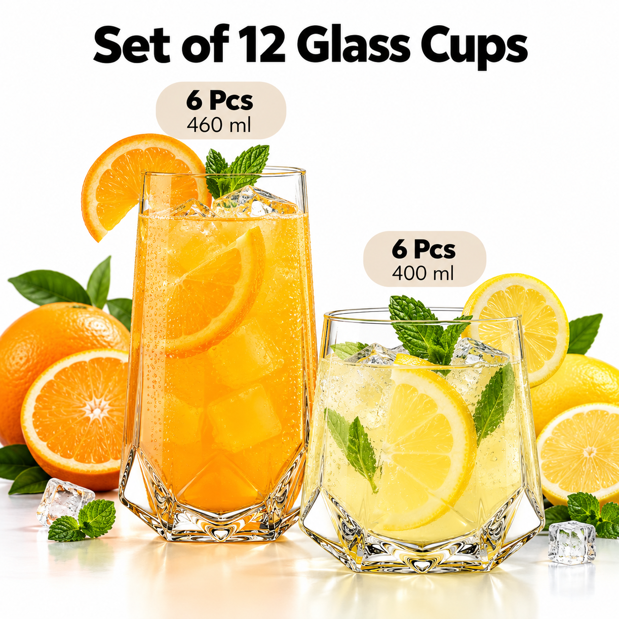12-PIECE VALERIA GEOMETRIC-CUT GLASS CUP SET