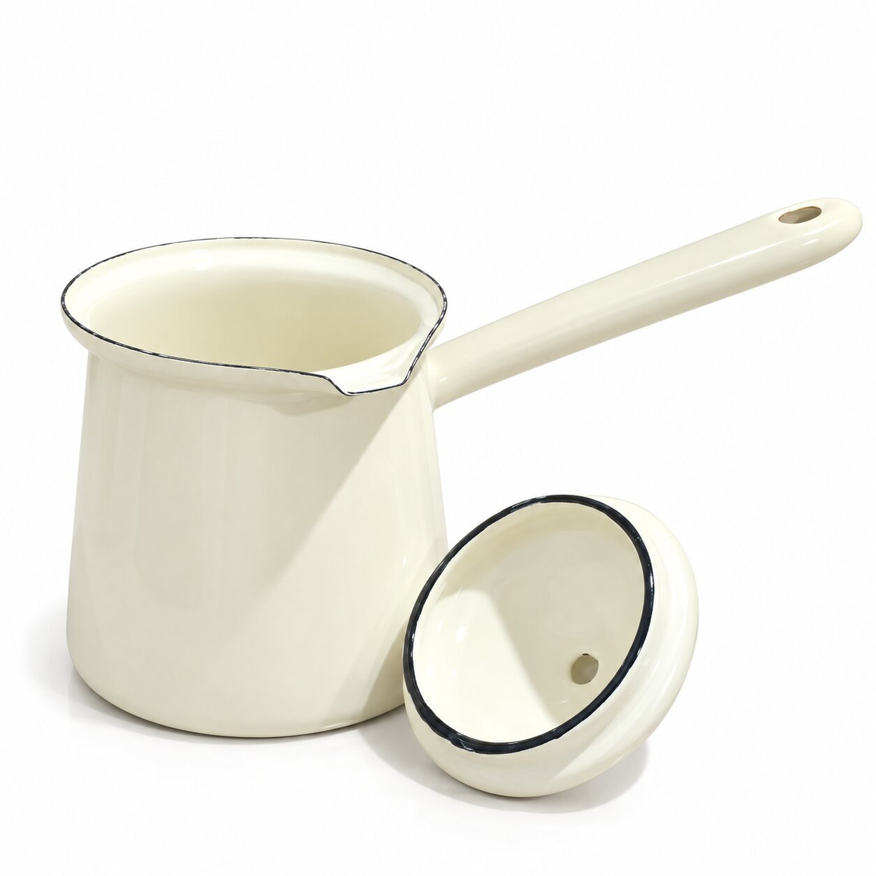 ENAMEL COFFEE POT WITH LID 600 ML - BEIGE CREAM