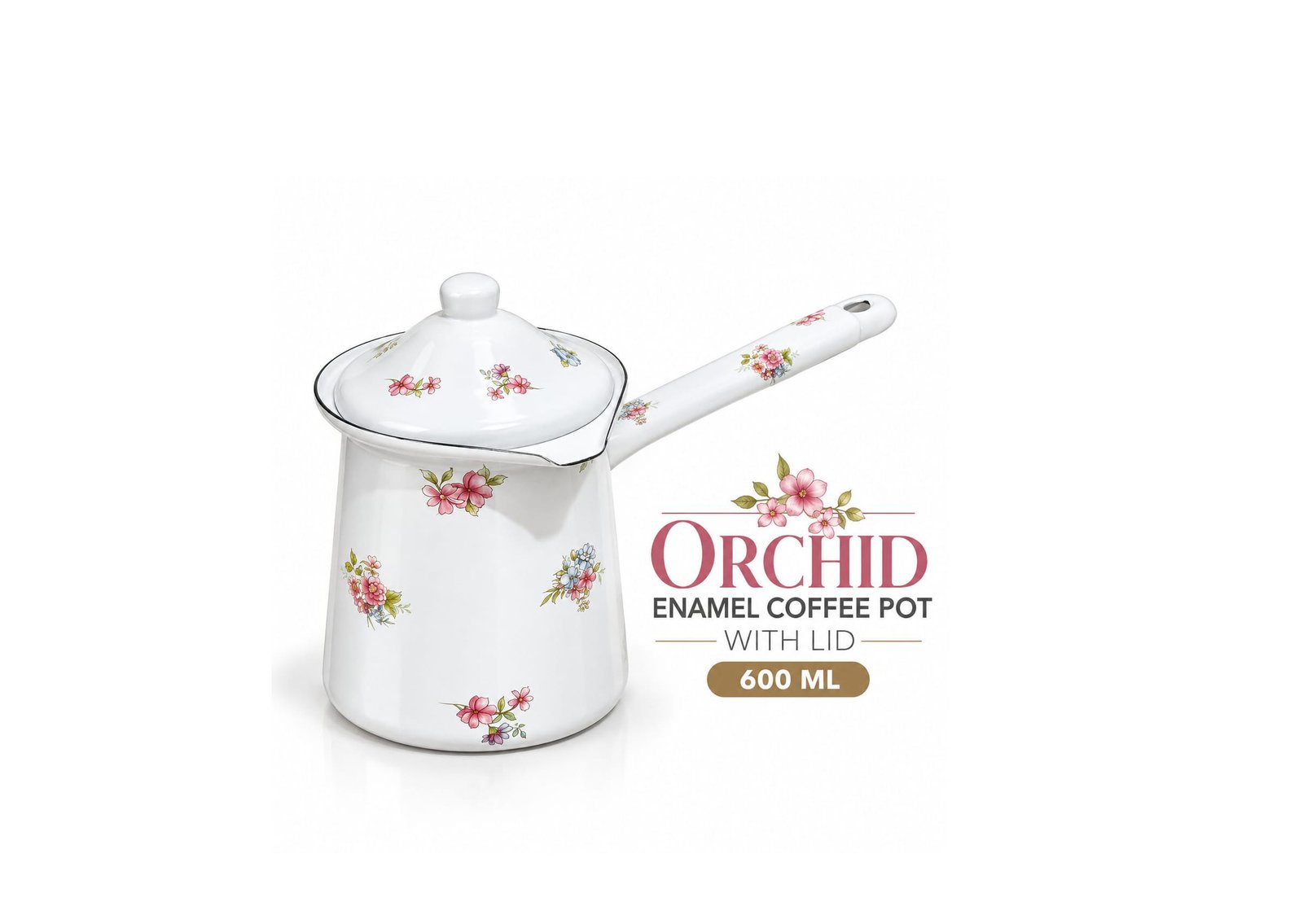 ORCHID ENAMEL TURKISH COFFEE POT WITH LID 600 ML