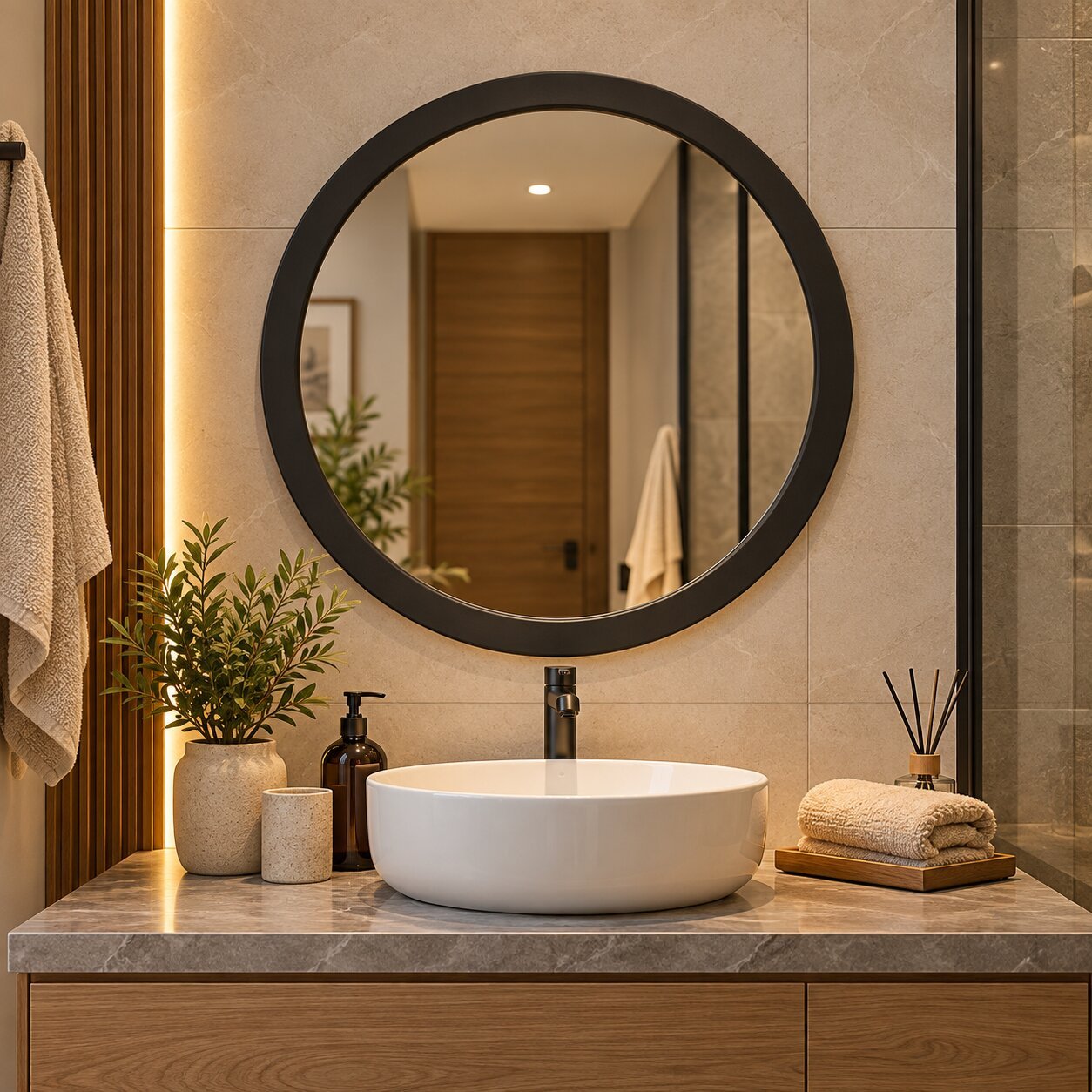 ROUND WALL MIRROR 59CM WITH PLASTIC FRAME DÉCOR
