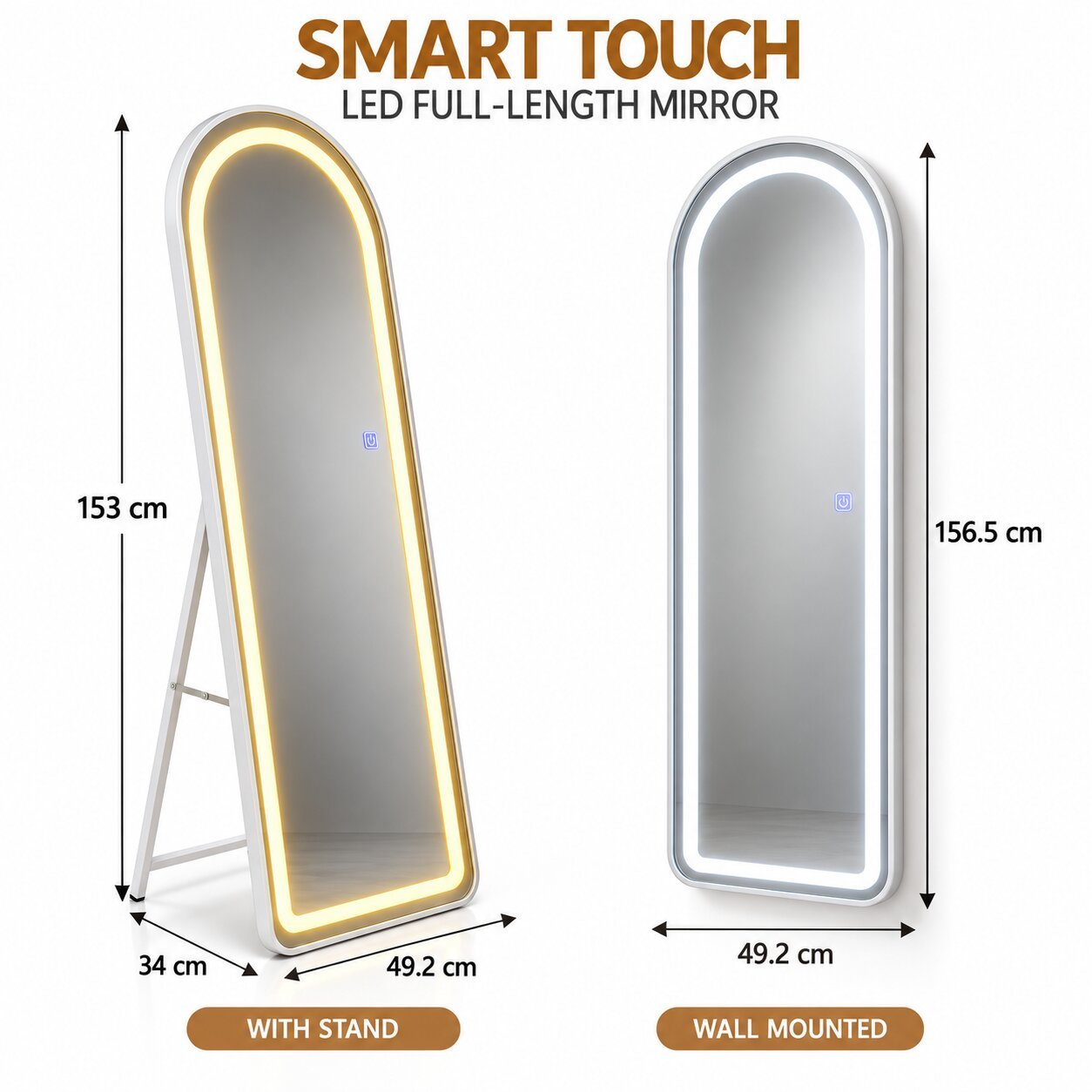 SMART TOUCH LED FULL-LENGTH MIRROR WITH STAND - WHITE - Image 2