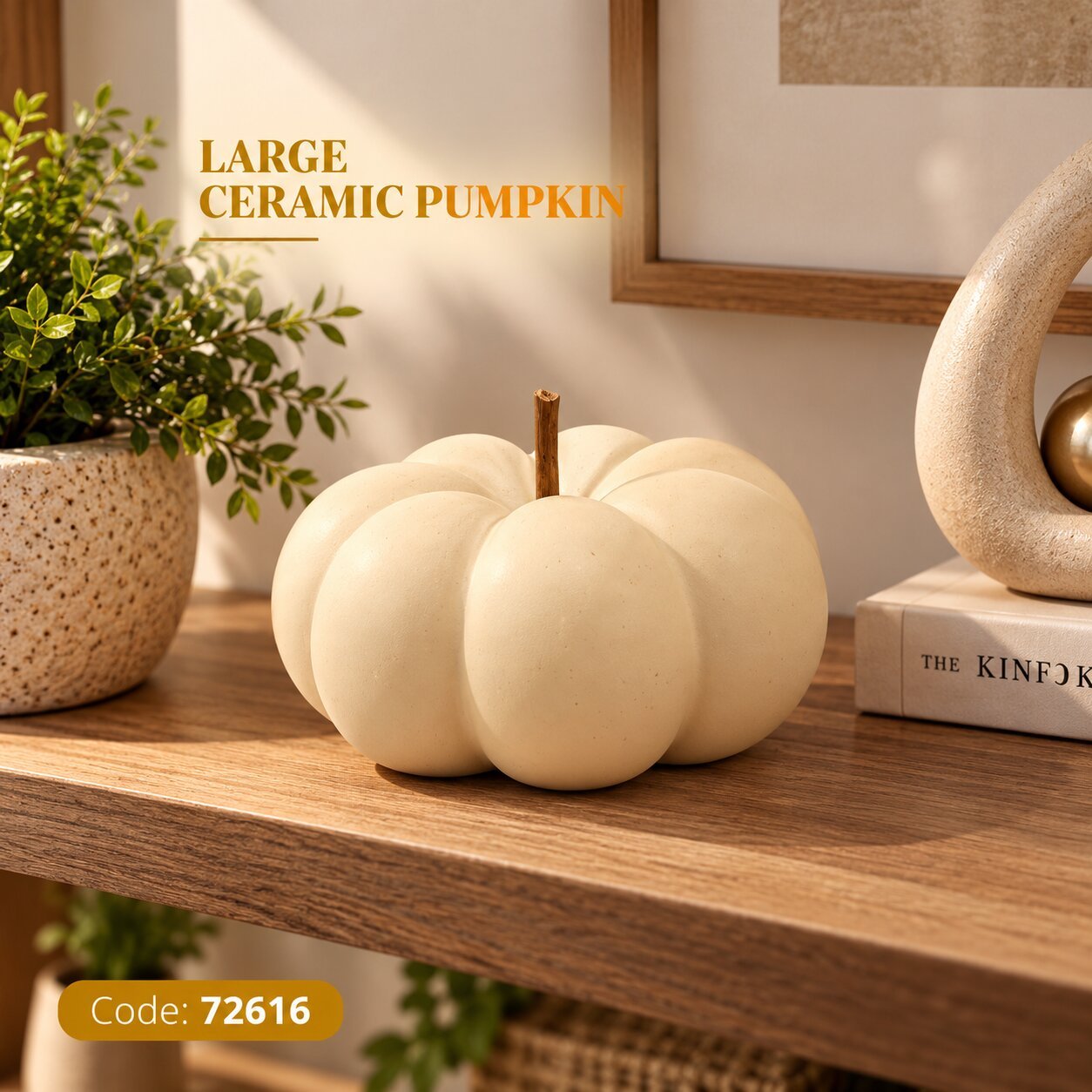 LARGE DECORATIVE CERAMIC PUMPKIN HOME ORNAMENT