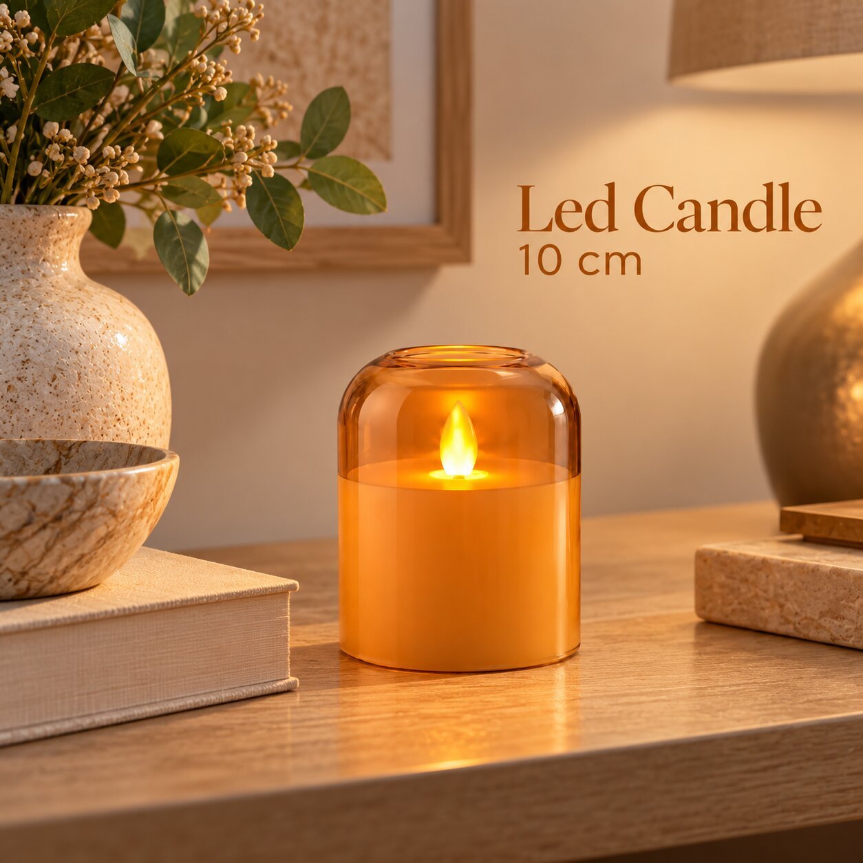 AMBER LED CANDLE 10CM BATTERY OPERATED - Image 1