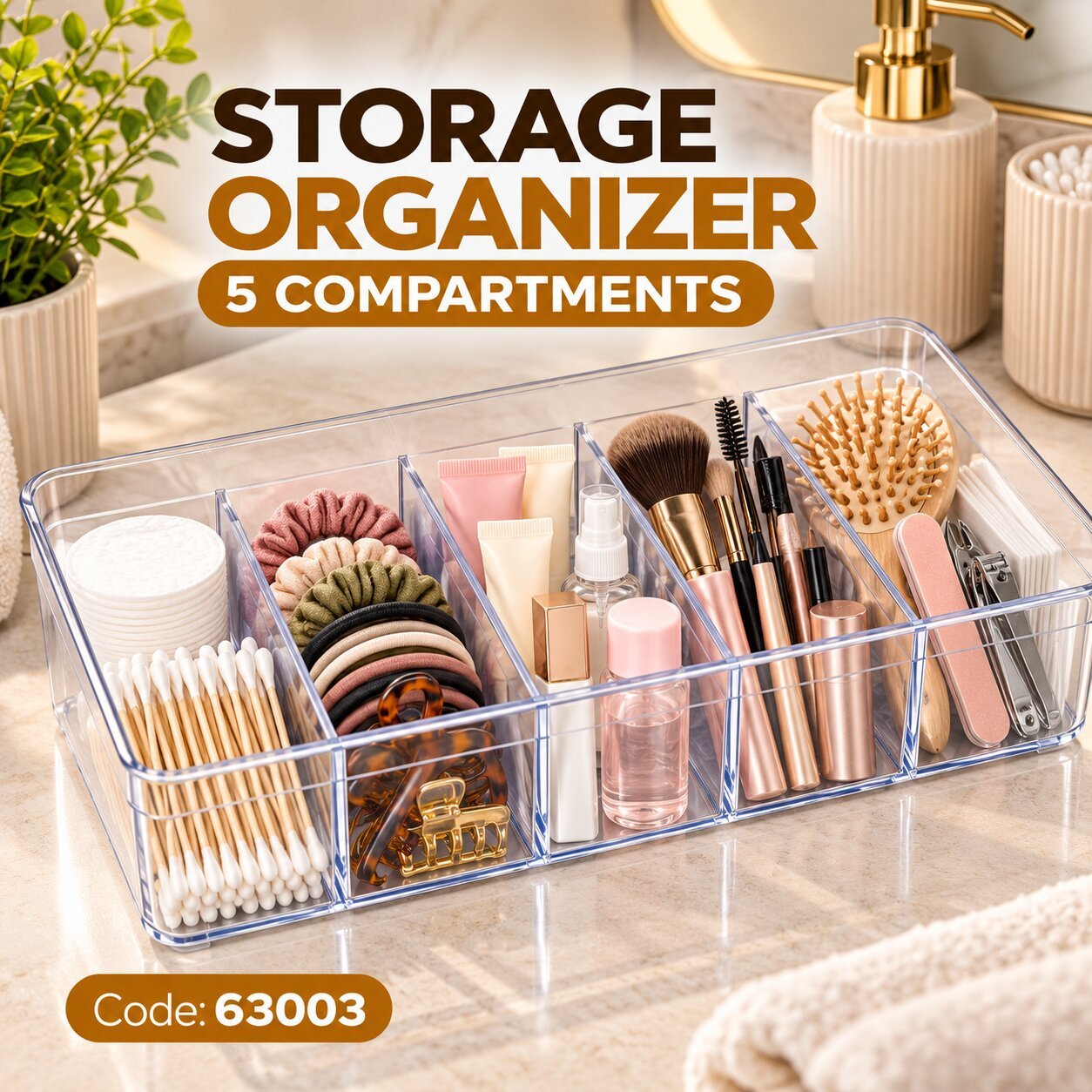 LARGE PLASTIC STORAGE ORGANIZER 5 COMPARTMENTS
