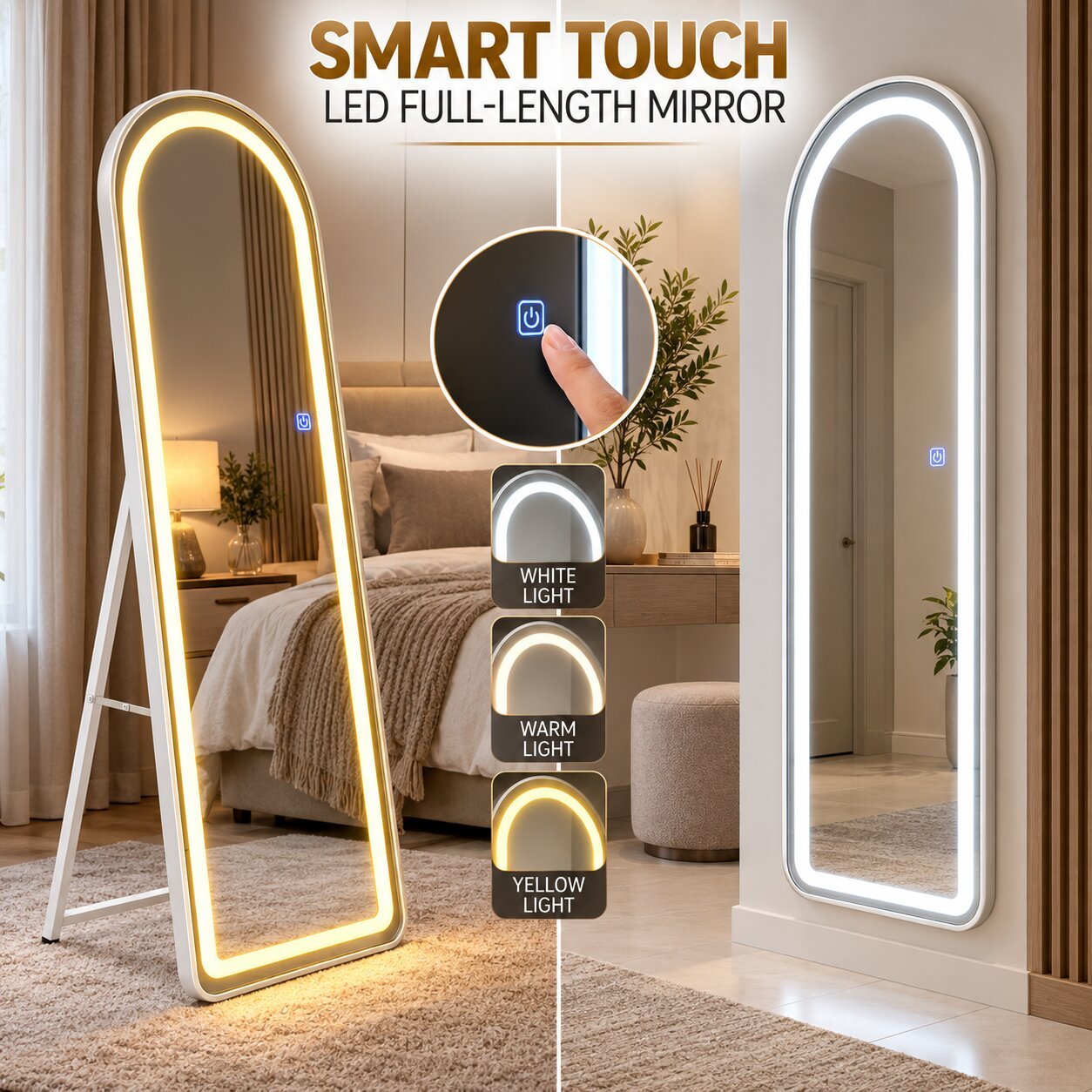 SMART TOUCH LED FULL-LENGTH MIRROR WITH STAND - WHITE - Image 3