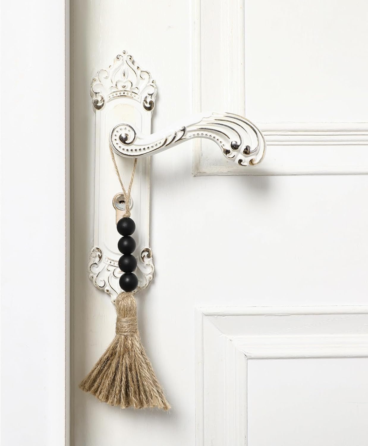 WOODEN BEAD HANGING ORNAMENT WITH JUTE TASSEL - Image 2