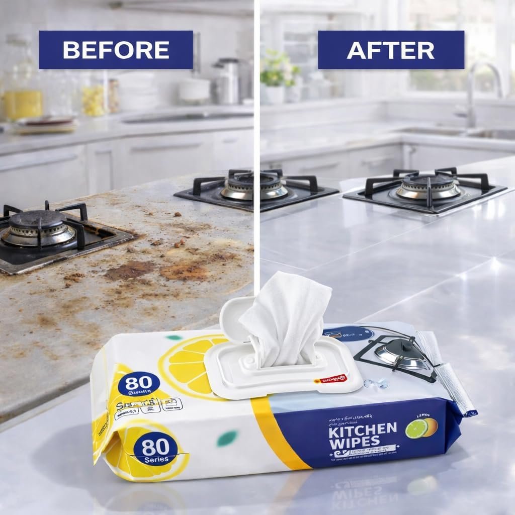 KITCHEN CLEANING DISPOSABLE WIPES 80 PCS - LEMON SCENT