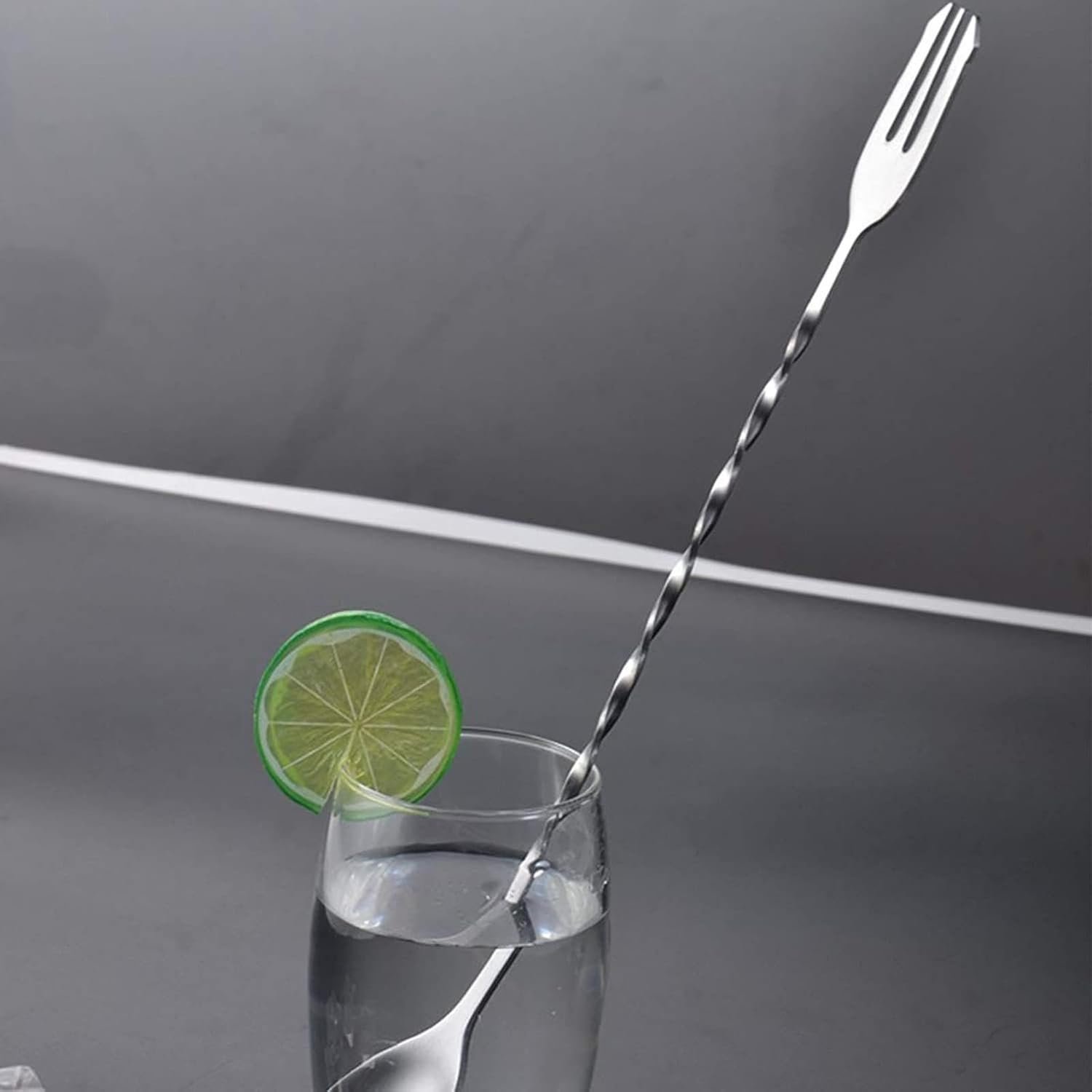 STAINLESS STEEL LONG MIXING SPOON WITH FORK 32CM
