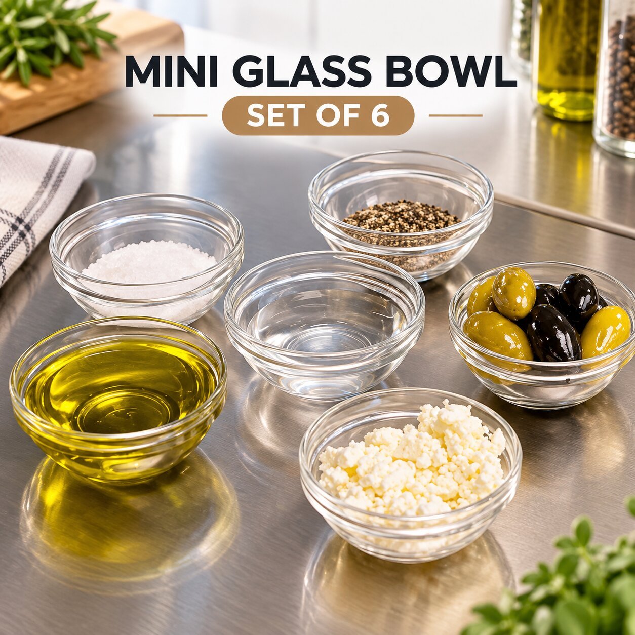MINI GLASS BOWL SET OF 6 FOR SAUCES AND SPICES - Image 2