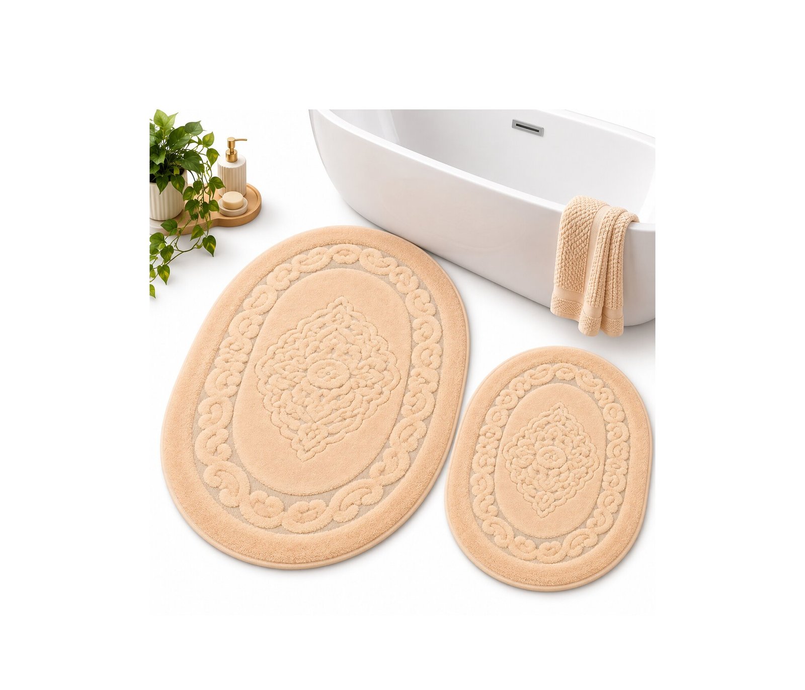 OVAL COTTON BATHMAT NON-SLIP ULTRA ABSORBENT - PINK