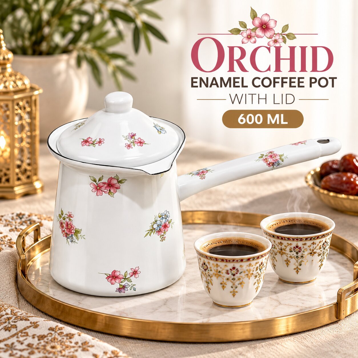ORCHID ENAMEL TURKISH COFFEE POT WITH LID 600 ML