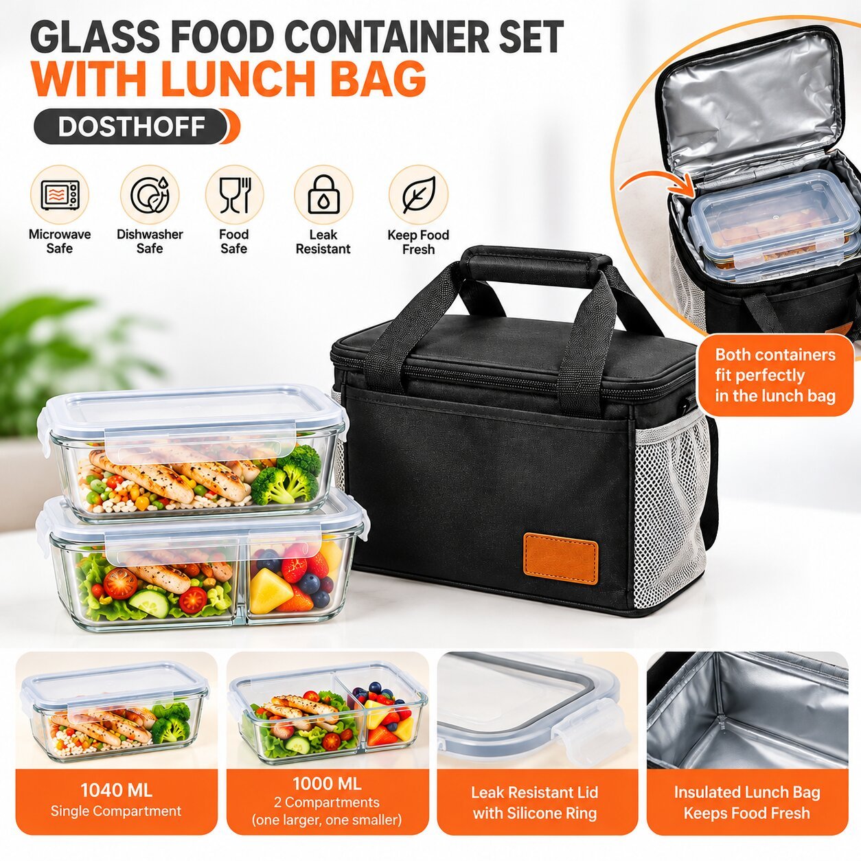 GLASS FOOD CONTAINER SET WITH LUNCH BAG DOSTHOFF