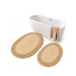 OVAL COTTON BATHMAT NON-SLIP - YELLOW/BEIGE BLEND