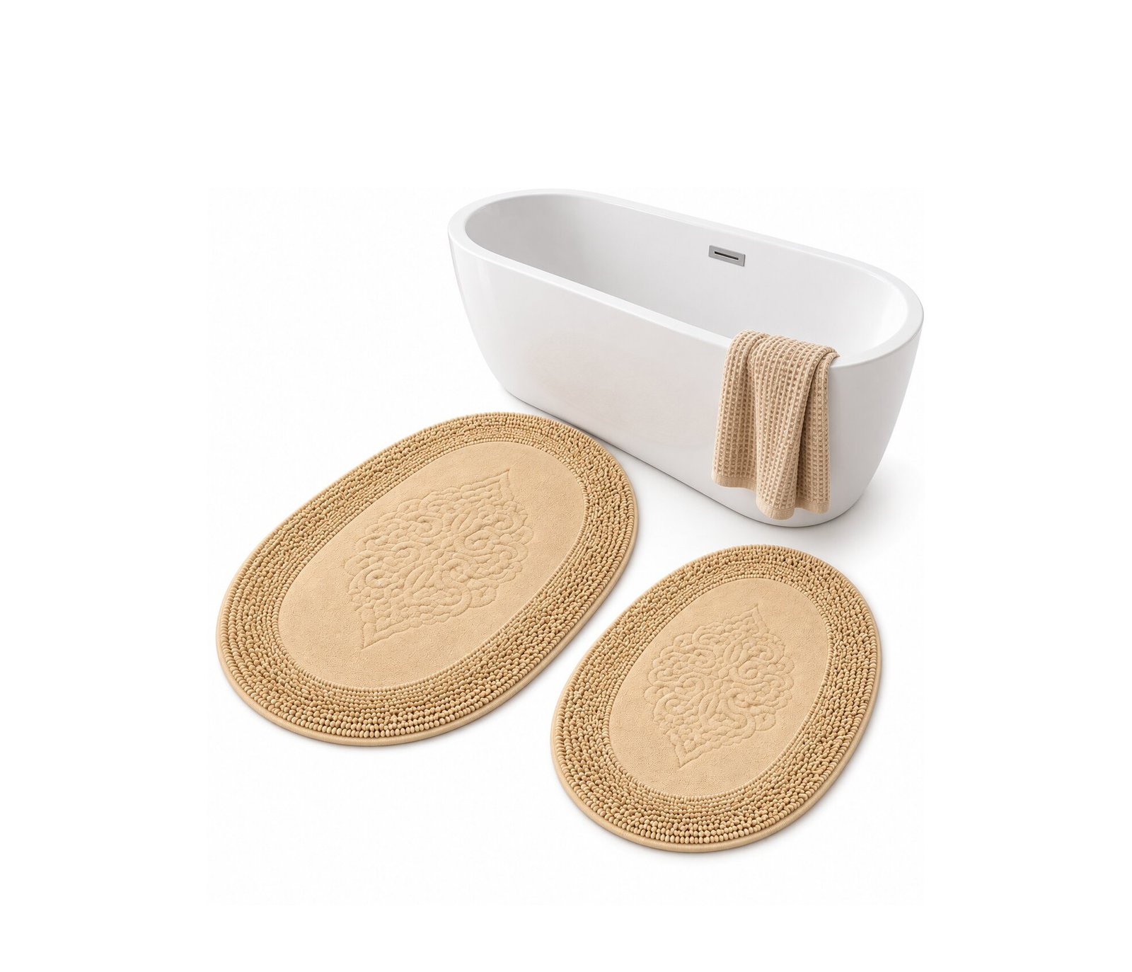 OVAL COTTON BATHMAT NON-SLIP - YELLOW/BEIGE BLEND