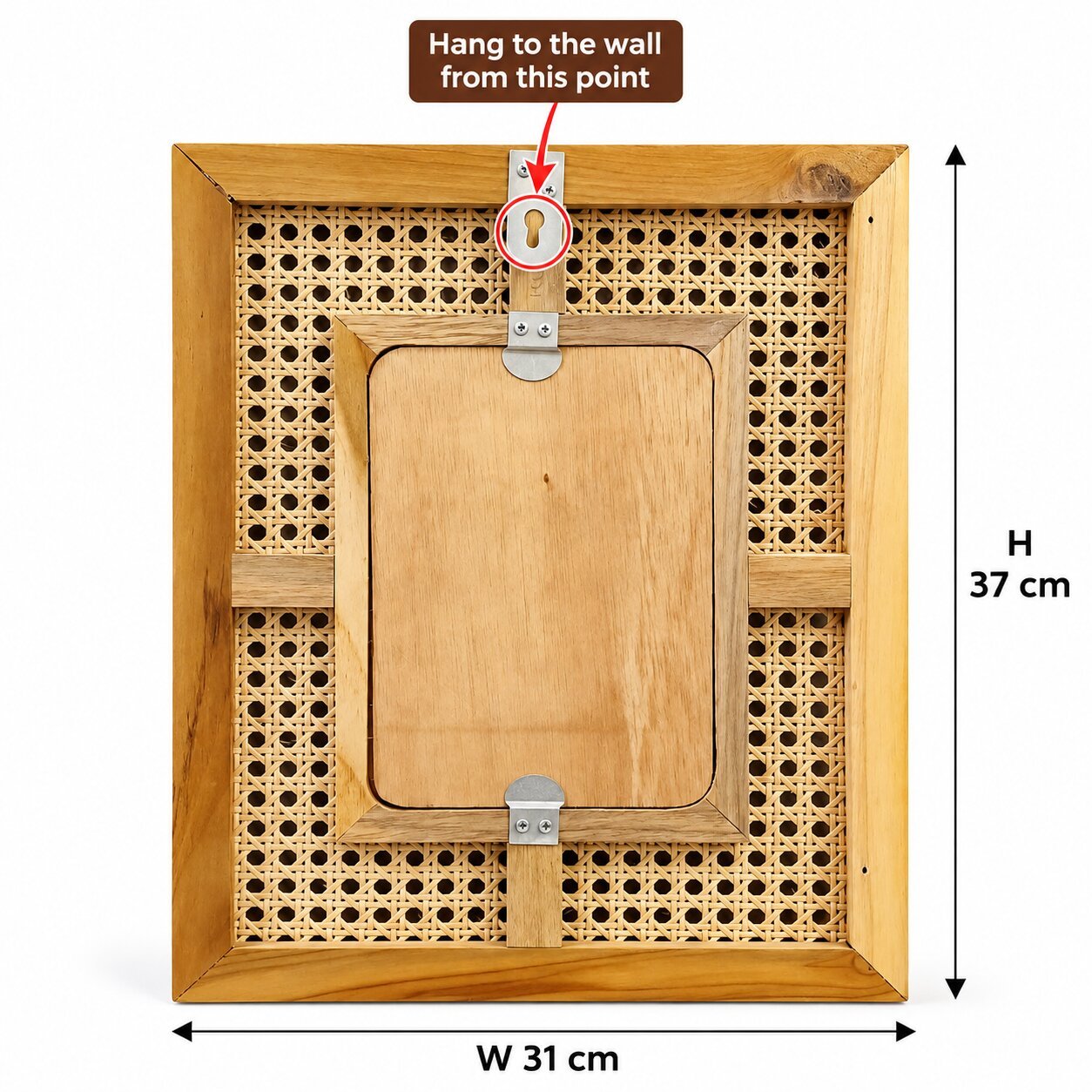 WOODEN WALL PHOTO FRAME WITH RATTAN DESIGN 37CM
