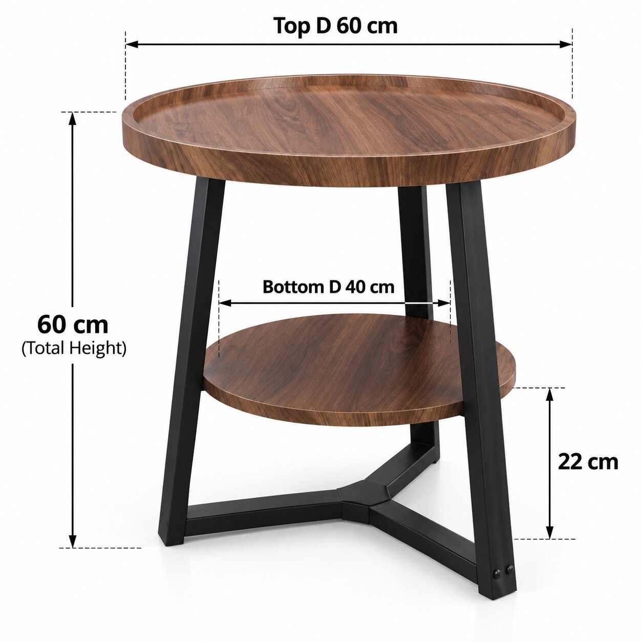 MODERN ROUND 2-TIER WOODEN SIDE TABLE 60 CM