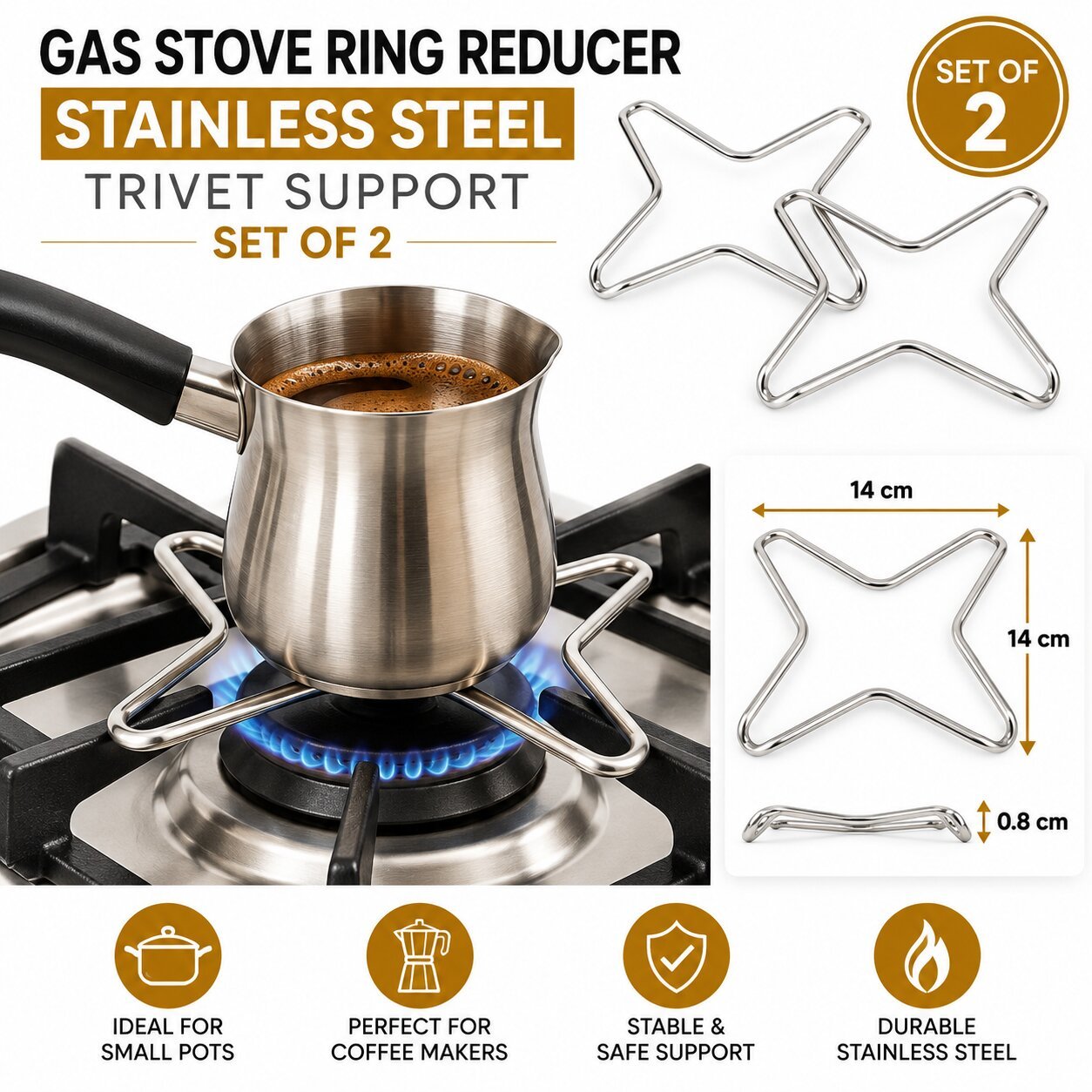 STAINLESS STEEL GAS STOVE RING REDUCER SET OF 2