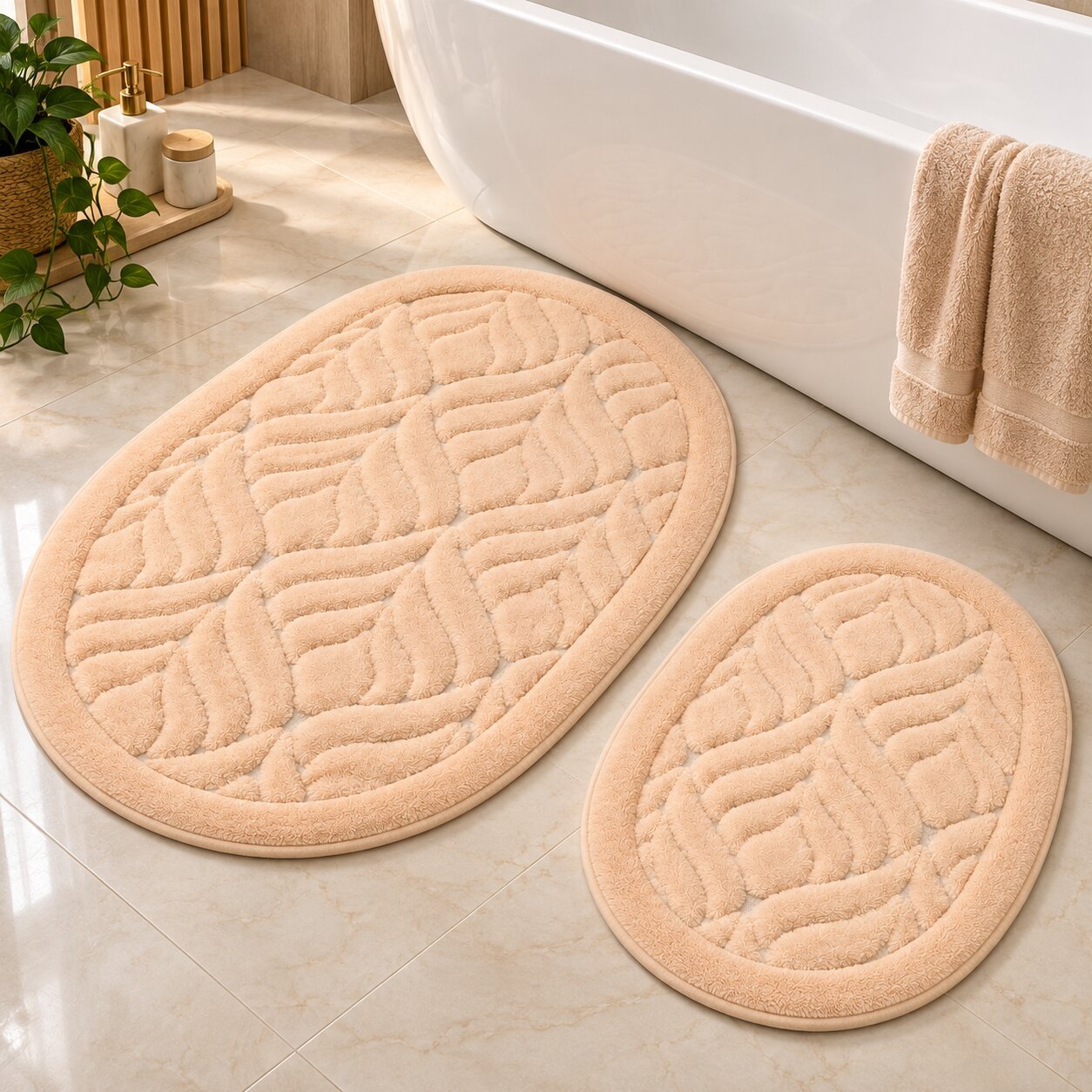 OVAL COTTON BATHMAT NON-SLIP - LIGHT PINK