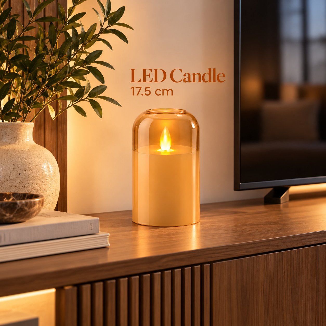 AMBER LED CANDLE 17.5CM BATTERY OPERATED