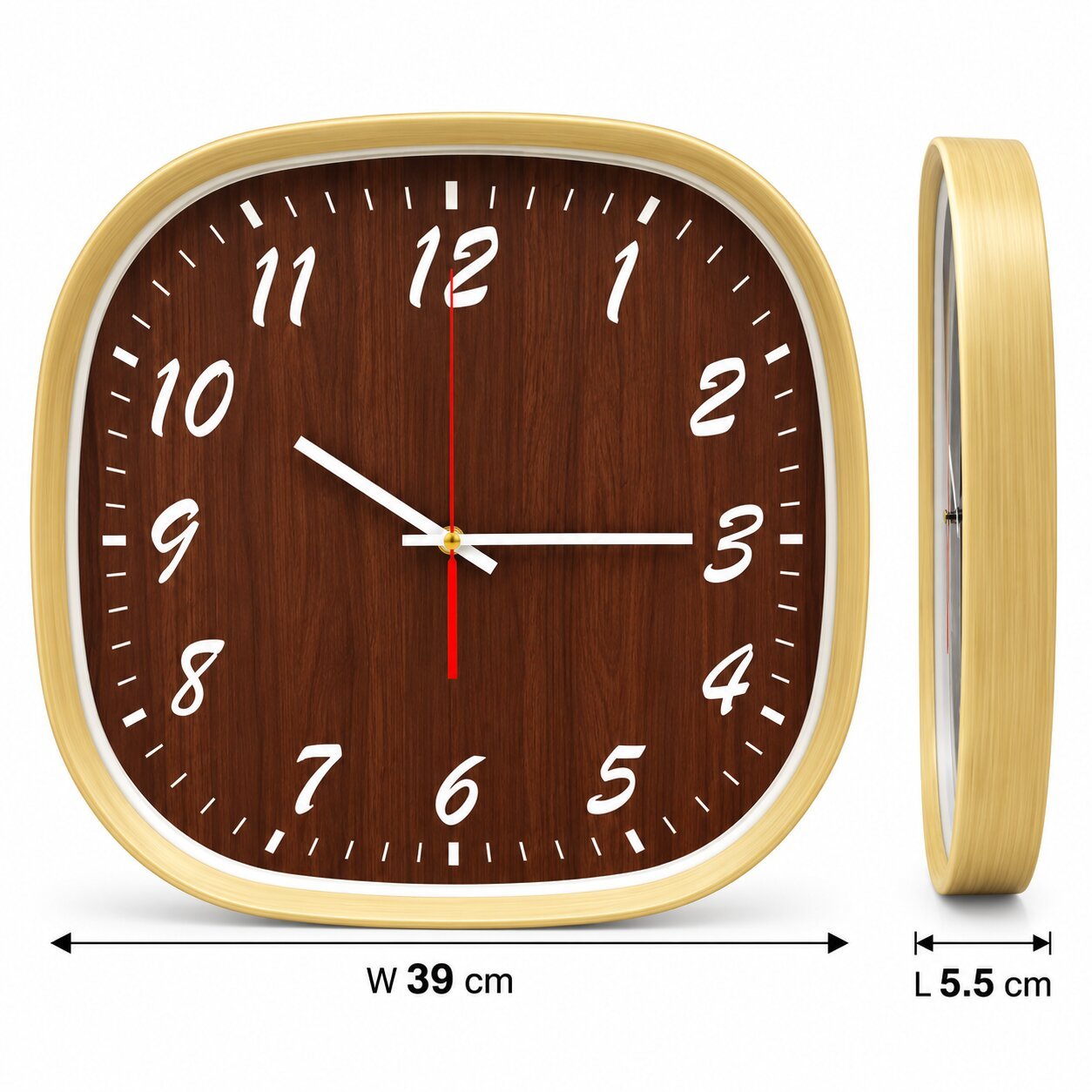 SILENT SQUARE WALL CLOCK WITH ROUNDED CORNERS