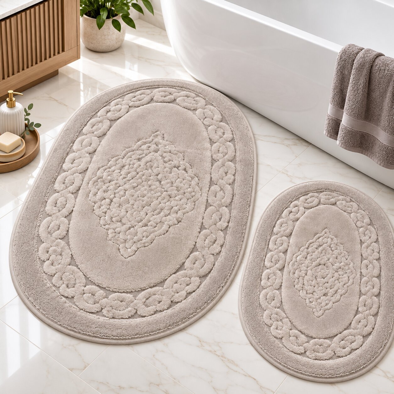 OVAL COTTON BATHMAT NON-SLIP - GREY