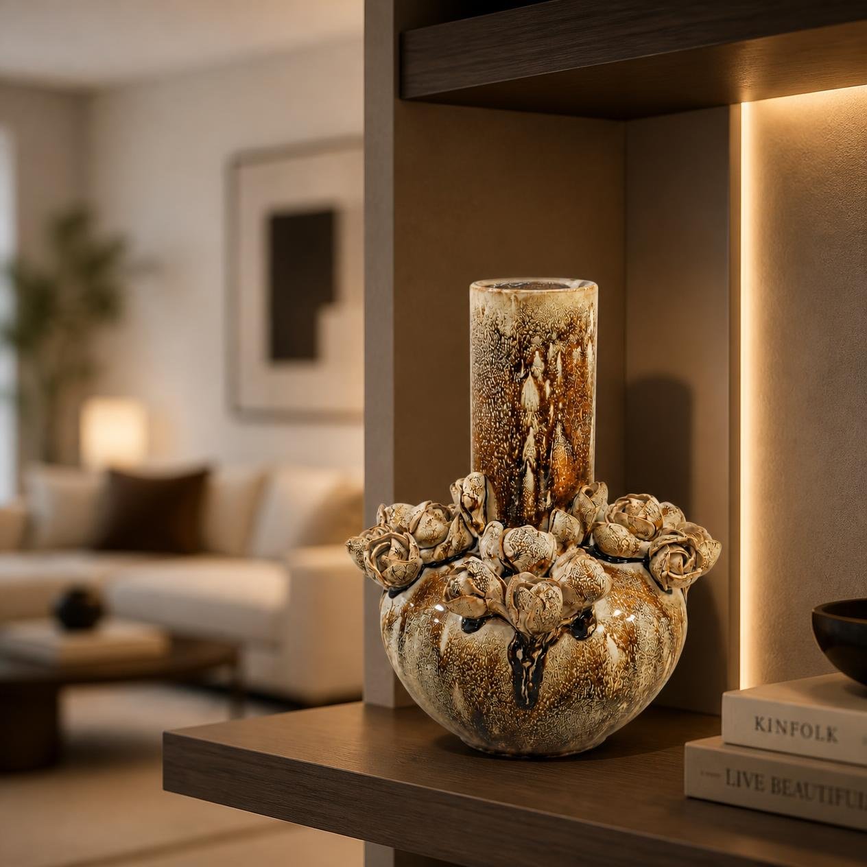 DECORATIVE CERAMIC VASE WITH ROSE DESIGN 28 CM - Image 3