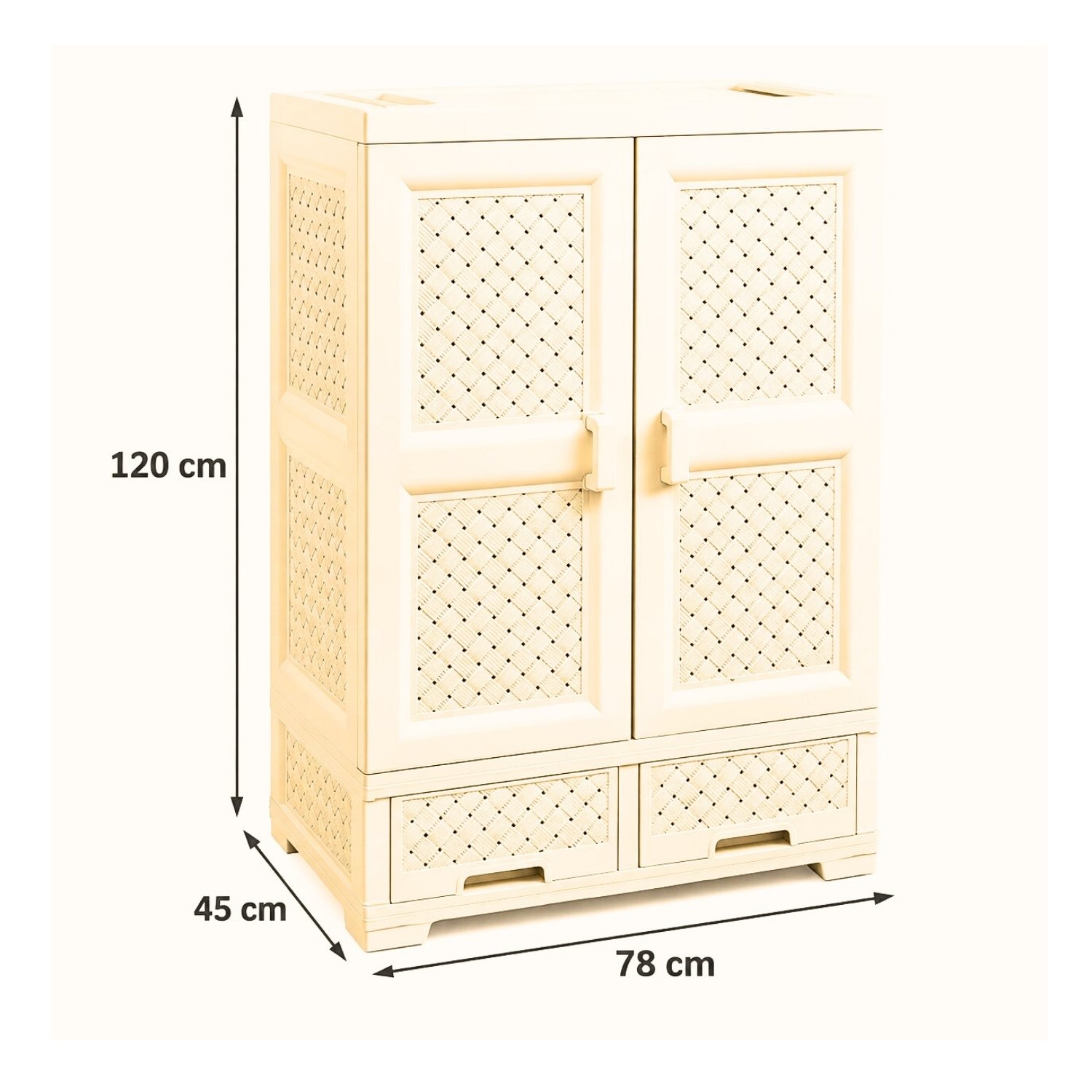 CREAM PLASTIC STORAGE CABINET WITH 2 DRAWERS