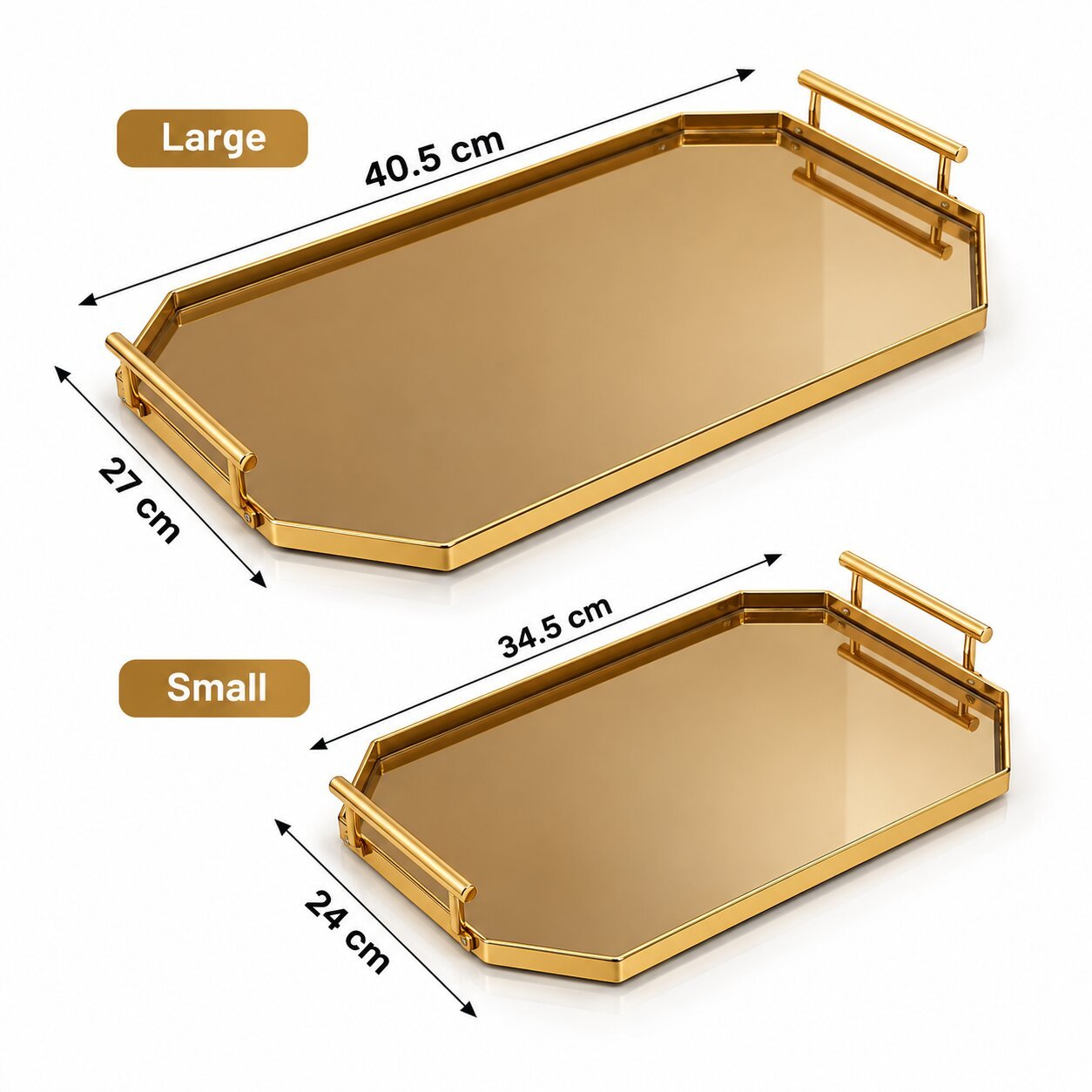 BROWN-GOLD DECORATIVE MIRRORED TRAYS SET OF 2 - Image 2