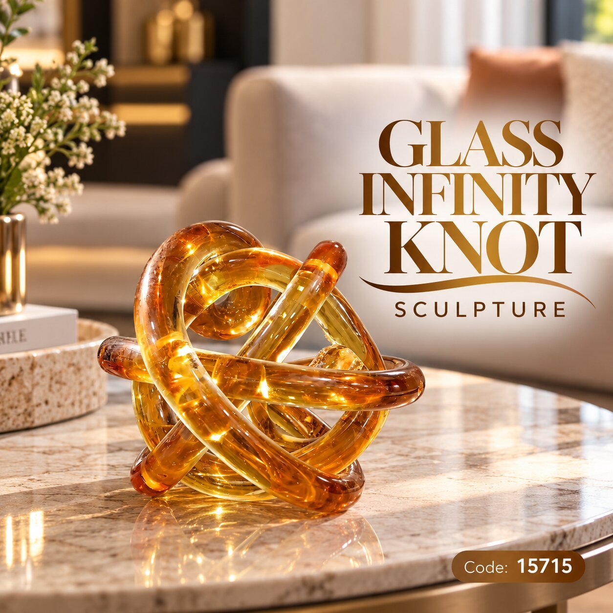 DECORATIVE GLASS INFINITY KNOT SCULPTURE 10 CM